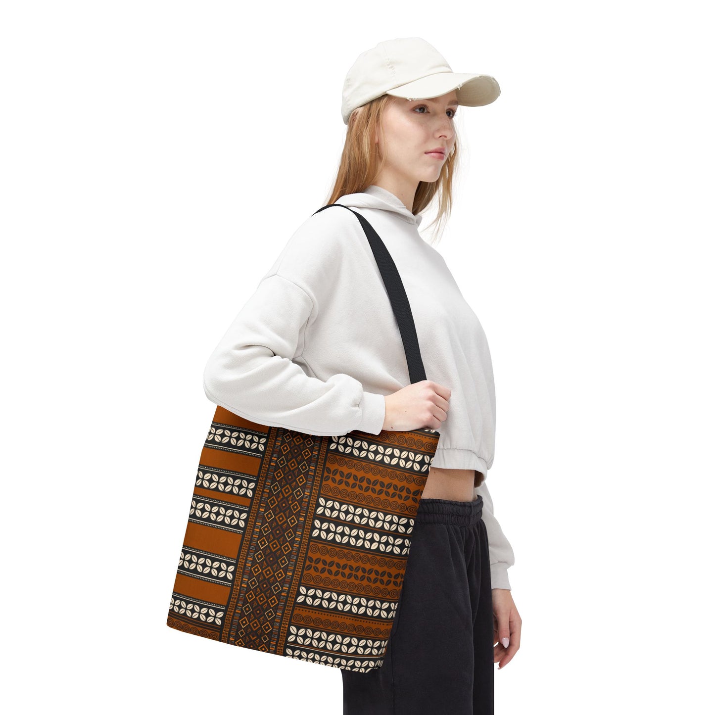 Mudcloth and Cowries Print Brown Canvas Tote Bag