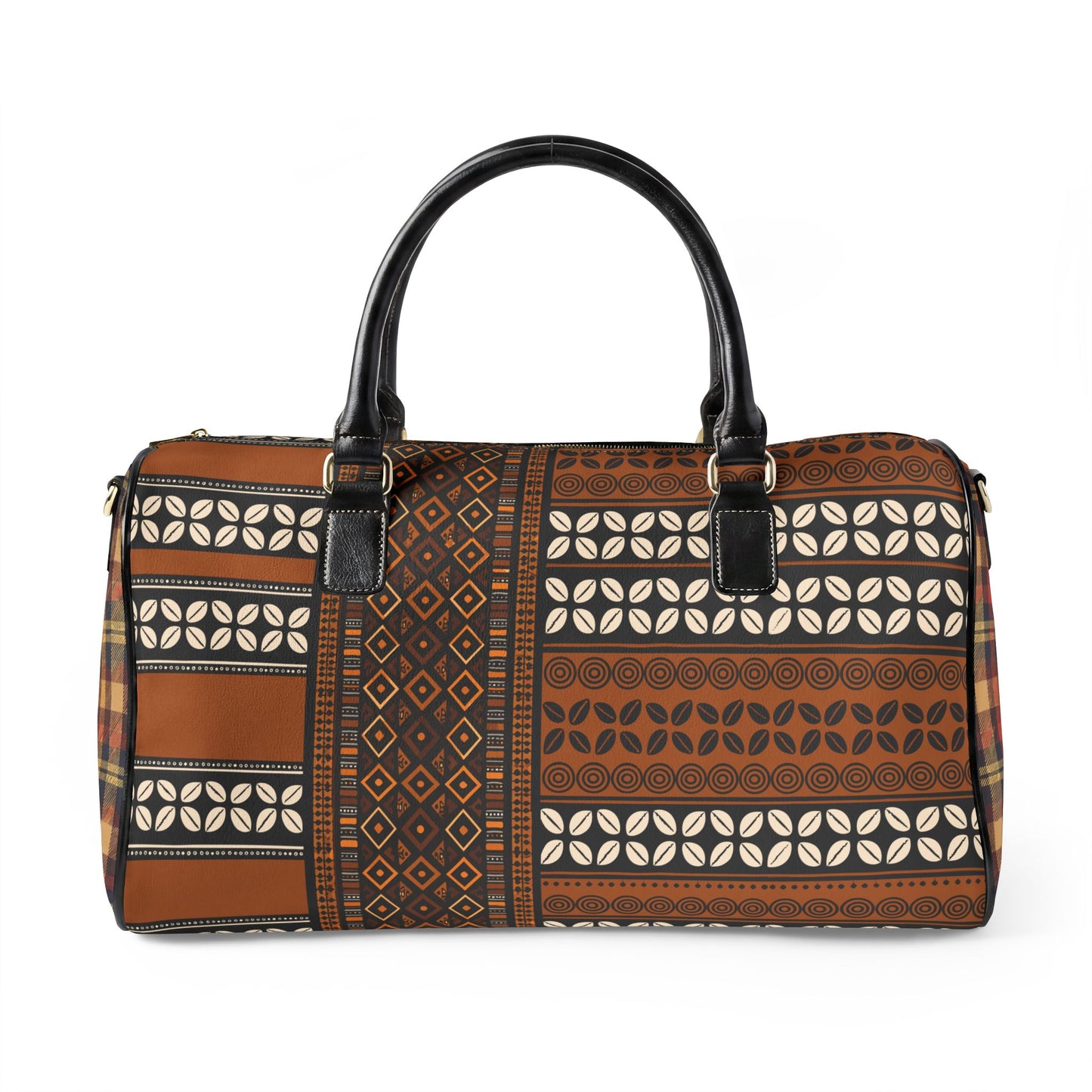 NEW Vegan Leather Mudcloth & Cowries Print Travel Bag