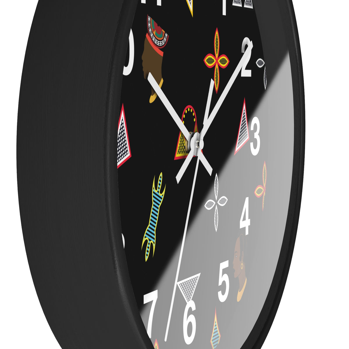 Wood Wall Clock, Toghu Shapes & Faces, 10" x 10",Silent Mechanism