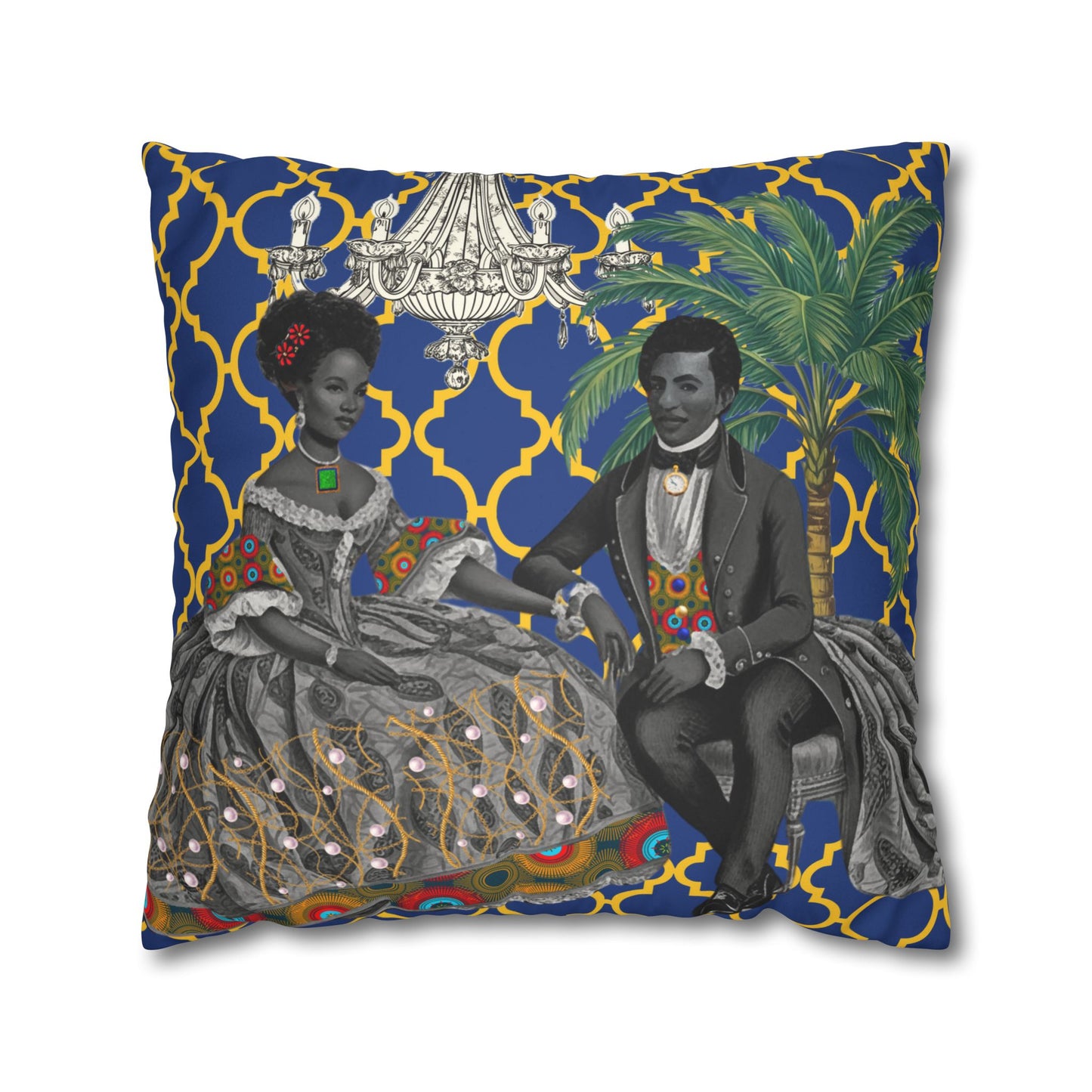 Toile Aristocrat Couple on Argyle Faux Suede Pillow Case, Decorative Throw Pillow Case Cover, Unique Home Decor Accent, Square Sofa Accessory