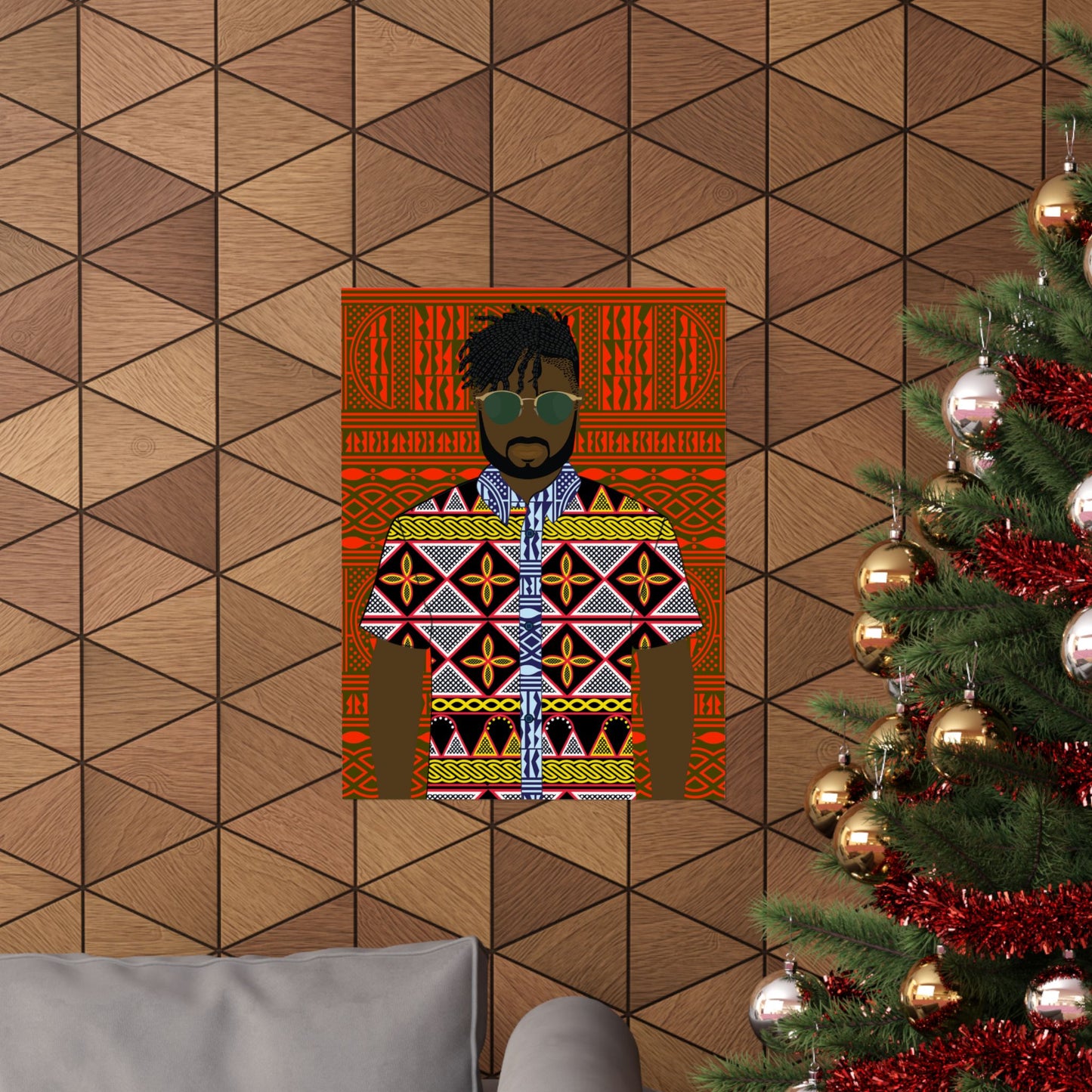 Pascale (Chocolate) in Yellow Toghu on Red Ndop Backdrop Premium Matte Vertical Posters