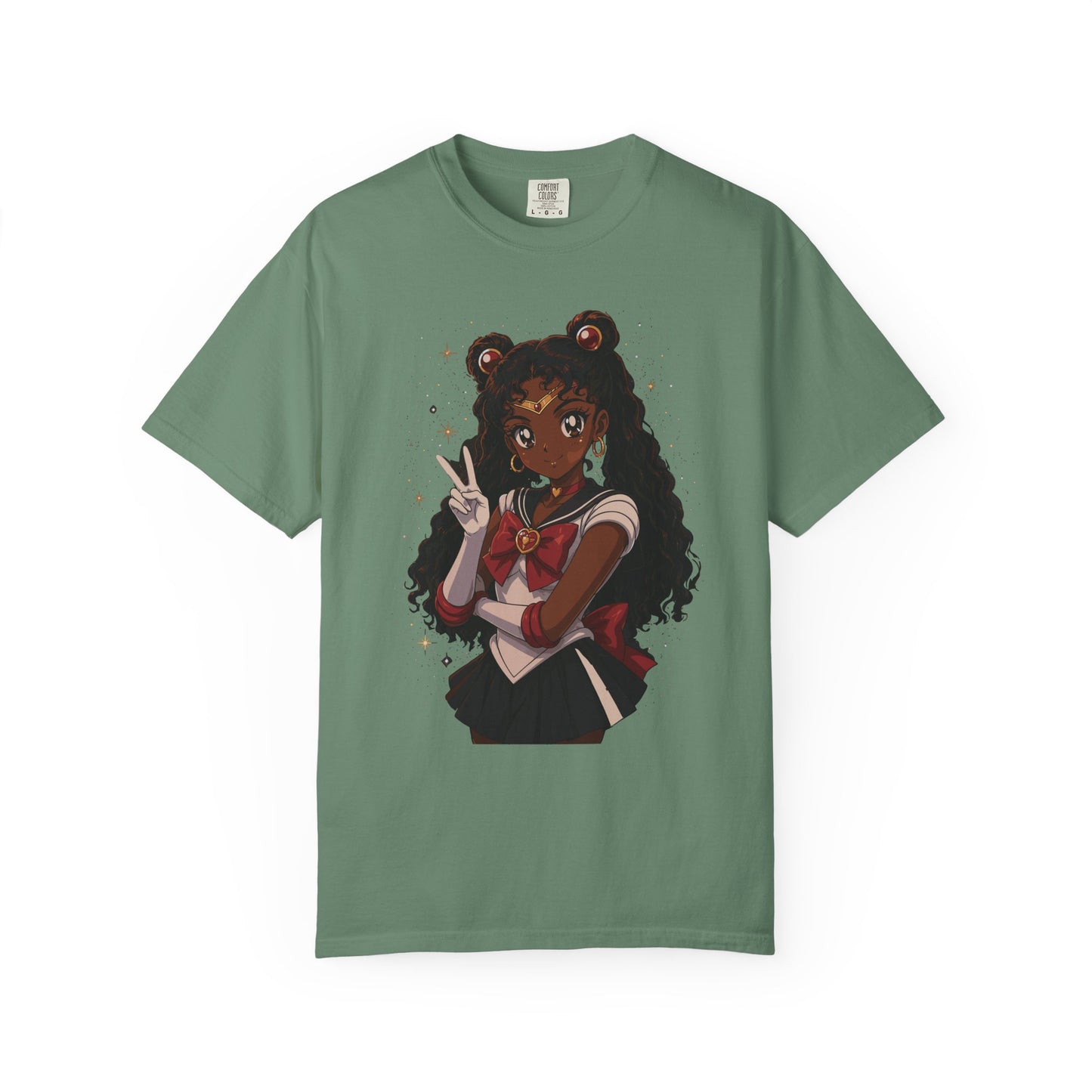 Melanin Magic Anime Tee, Black Anime Girl Shirt, Afro Magical Girl Tee, African Streetwear Graphic, Unisex Garment-Dyed T-Shirt