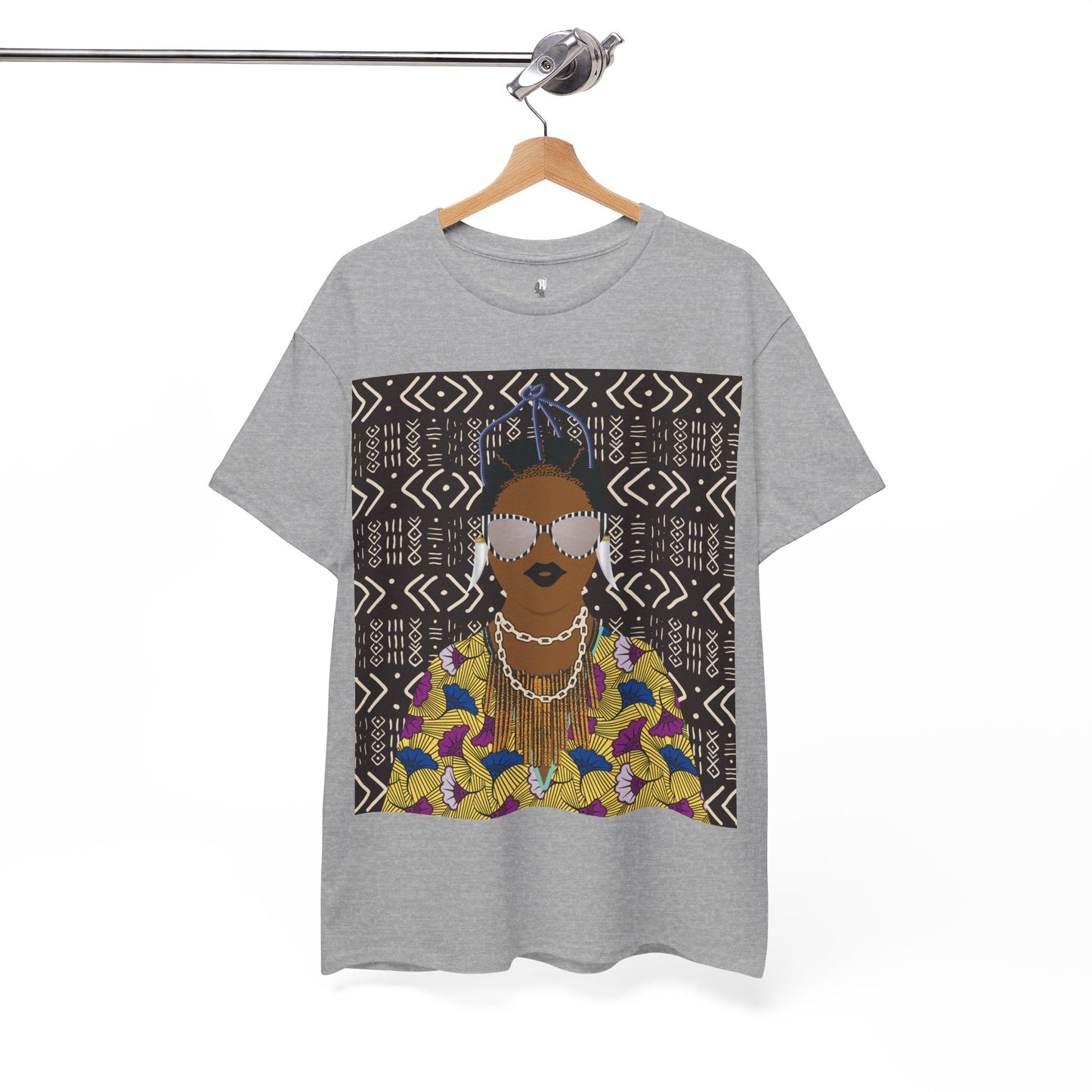 Manyi in Floral on Mudcloth Unisex Heavy Cotton Tee