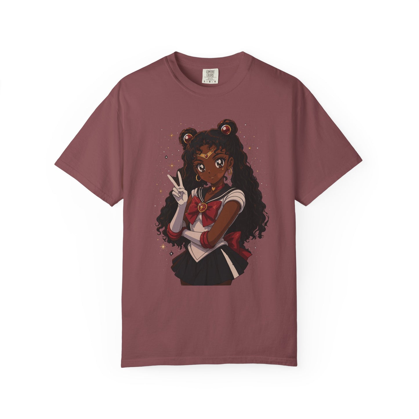 Melanin Magic Anime Tee, Black Anime Girl Shirt, Afro Magical Girl Tee, African Streetwear Graphic, Unisex Garment-Dyed T-Shirt