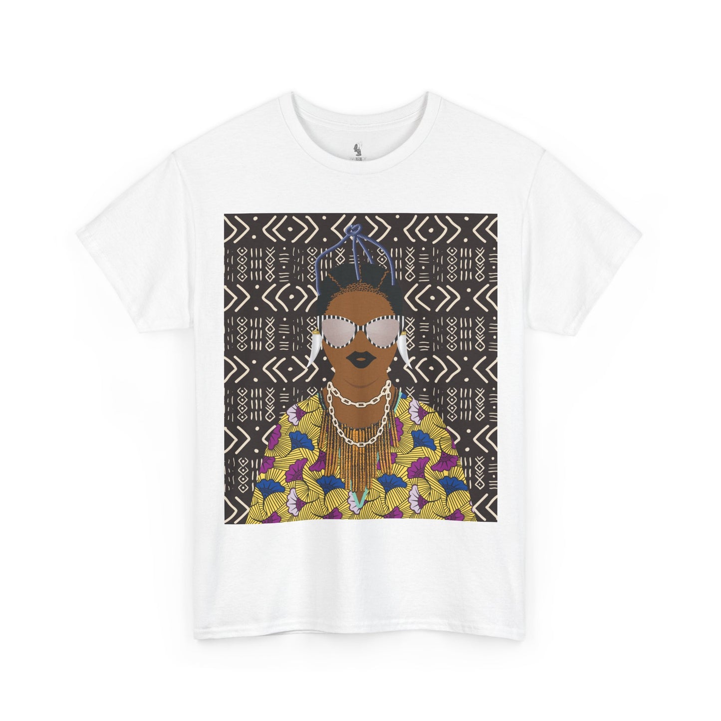 Manyi in Floral on Mudcloth Unisex Heavy Cotton Tee