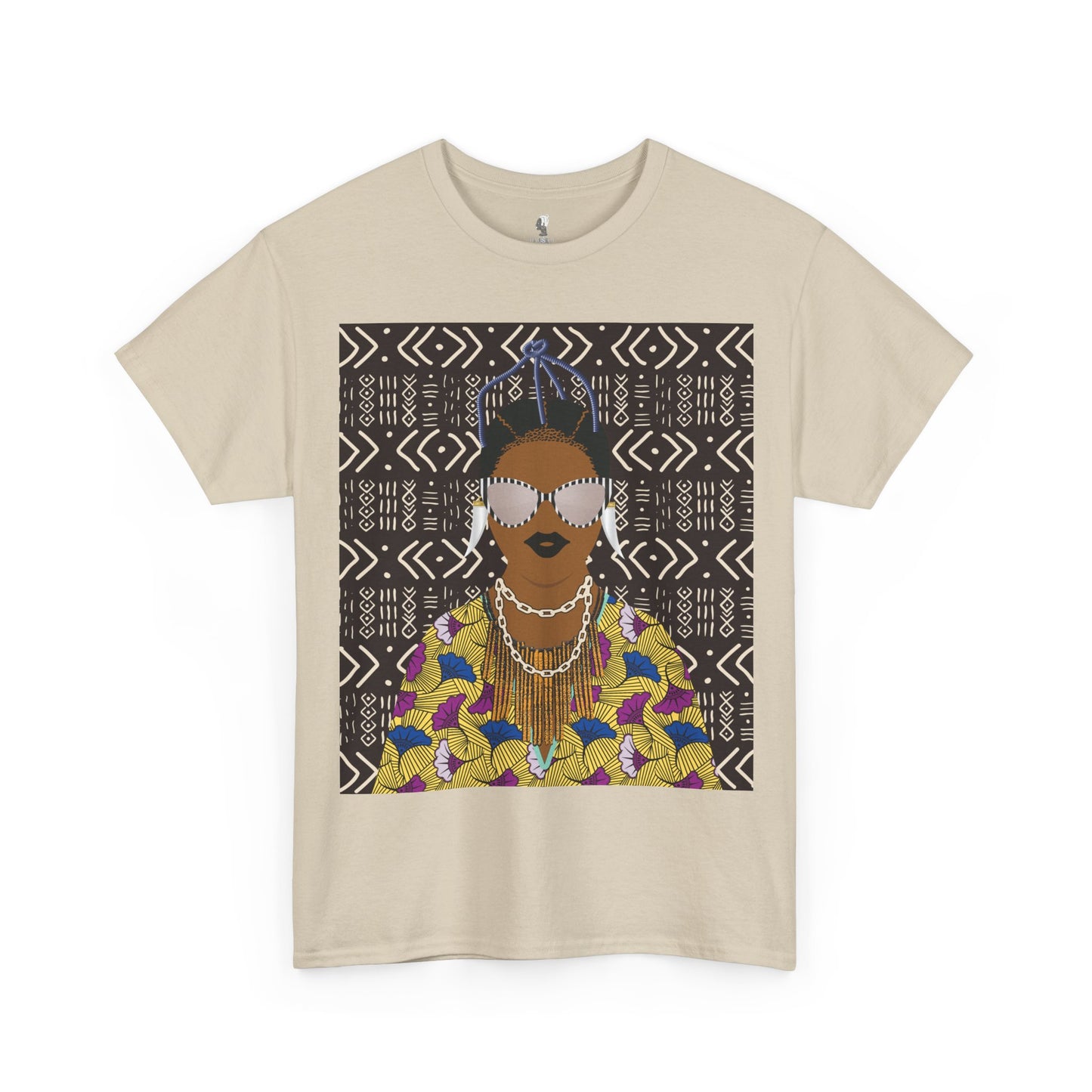 Manyi in Floral on Mudcloth Unisex Heavy Cotton Tee