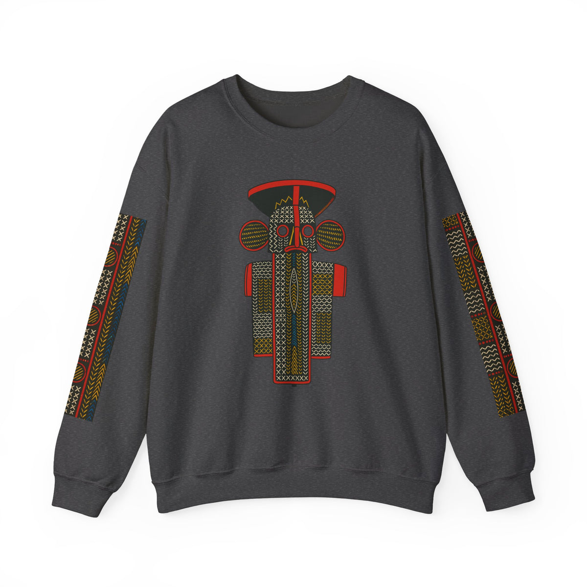 Unisex Elephant Mask Cotton Blend Sweatshirt, Colorful African-Inspired Crewneck