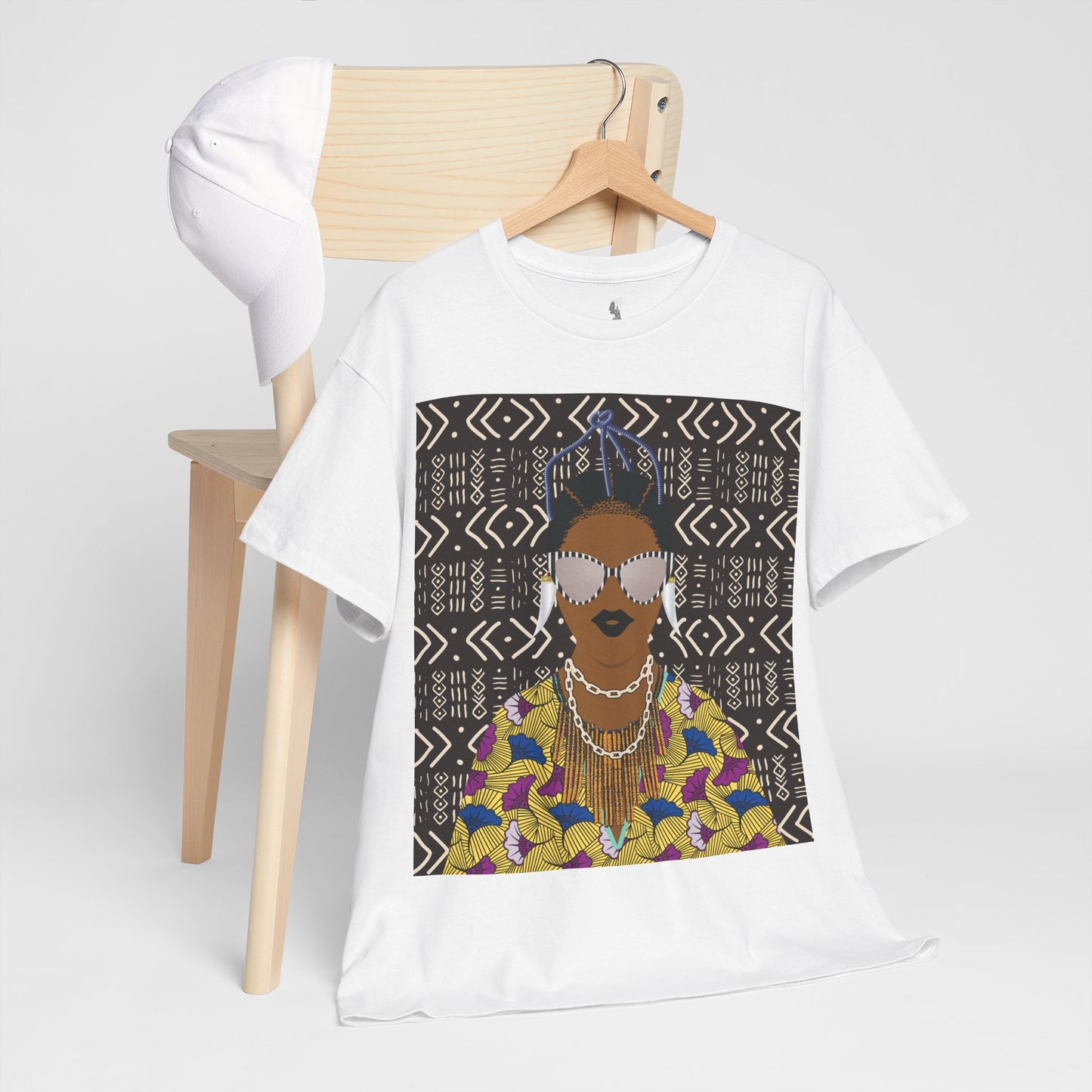Manyi in Floral on Mudcloth Unisex Heavy Cotton Tee