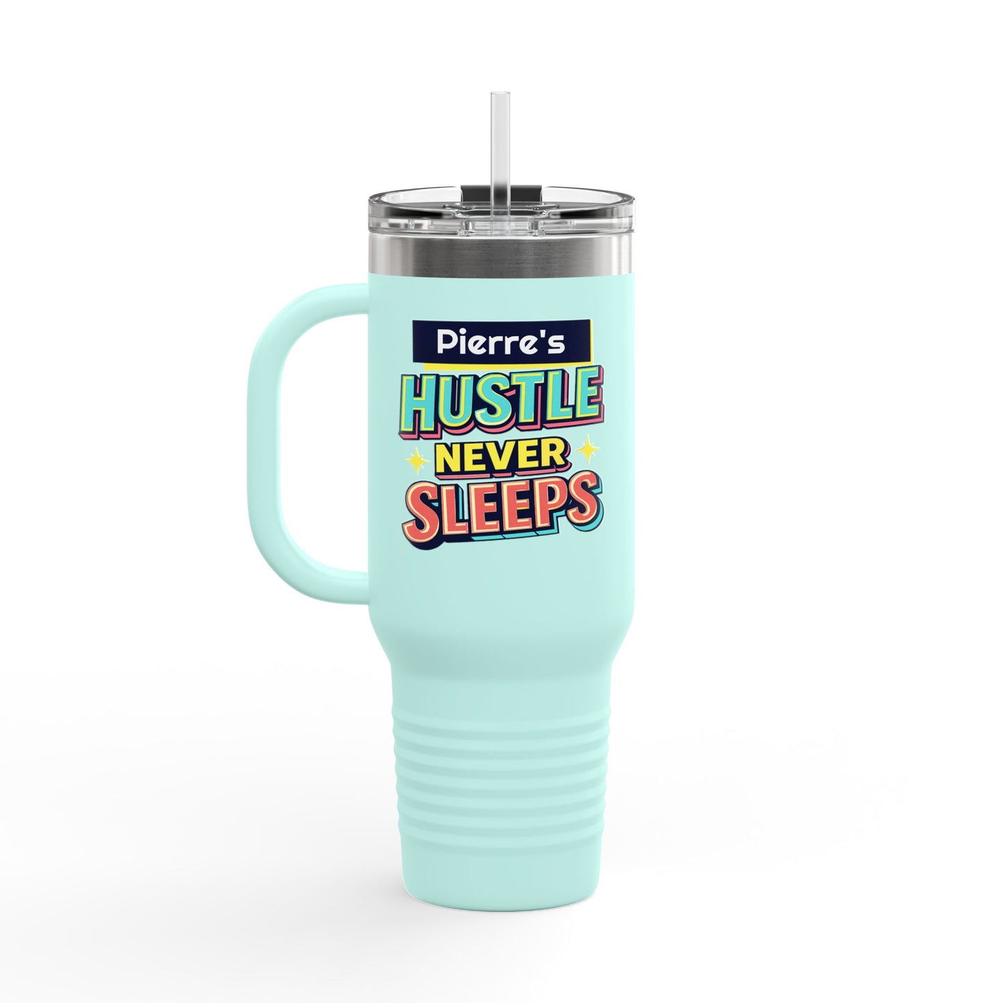 Hustler ever Sleeps Personalized Insulated Travel Mug, 40oz, Stylish Travel Companion, Premium Coffee Mug, Gifts for Him