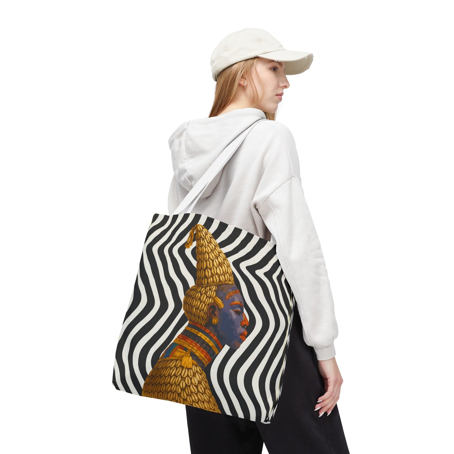 Cameroon Bangwa Mask Satin on Zebra Print  Canvas Tote Bag