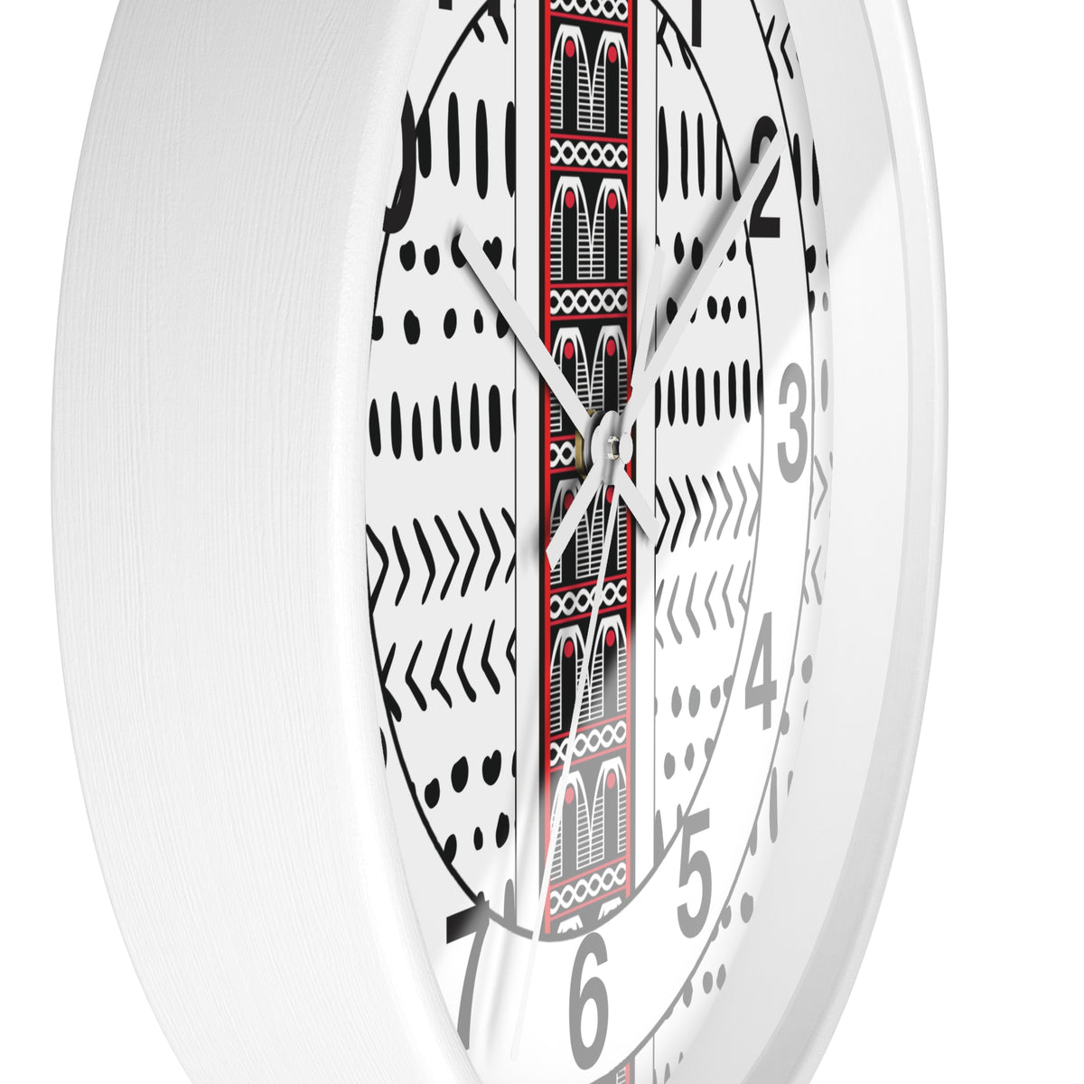 Black and White Toghu Stripe on Mudcloth Round Wood Wall Clock