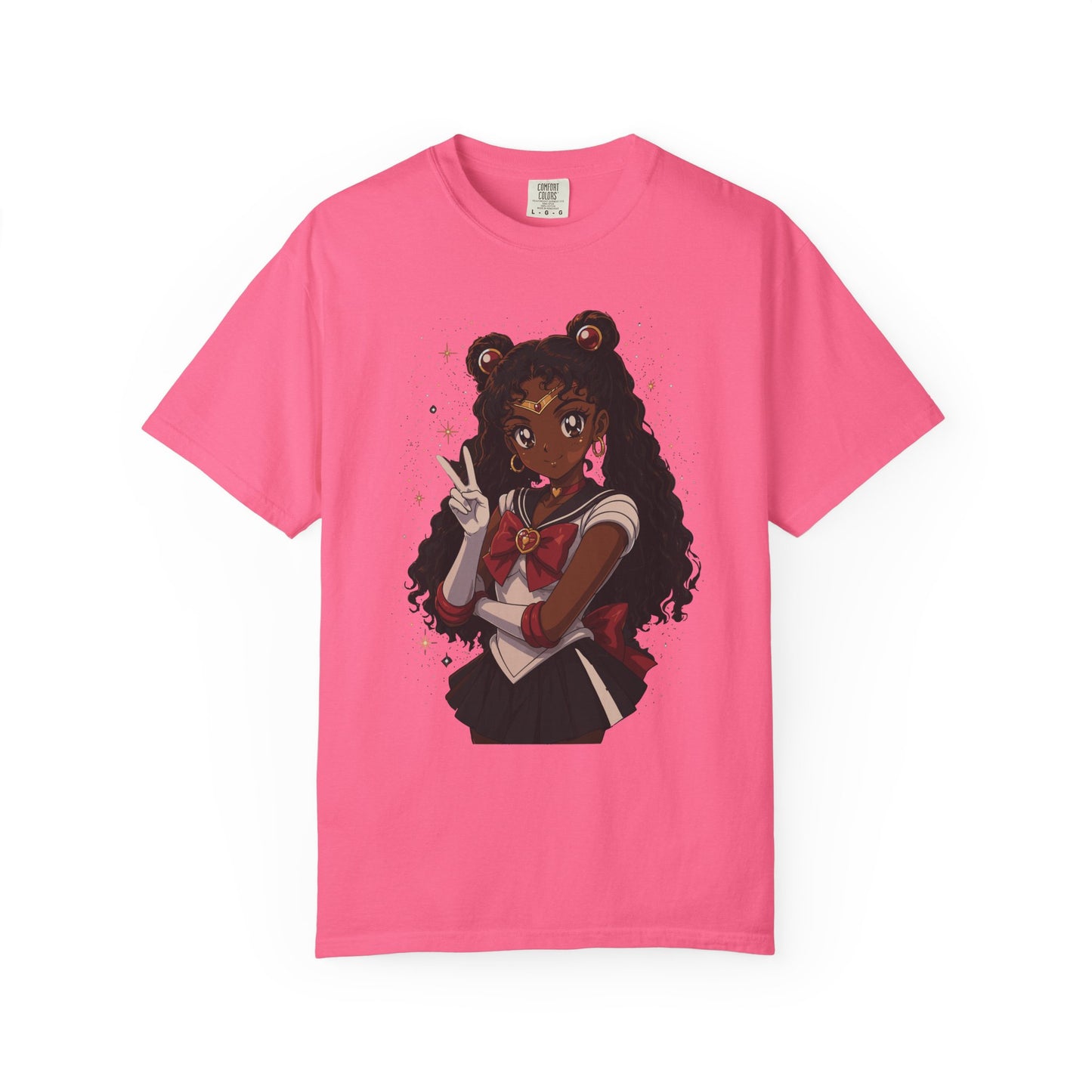 Melanin Magic Anime Tee, Black Anime Girl Shirt, Afro Magical Girl Tee, African Streetwear Graphic, Unisex Garment-Dyed T-Shirt