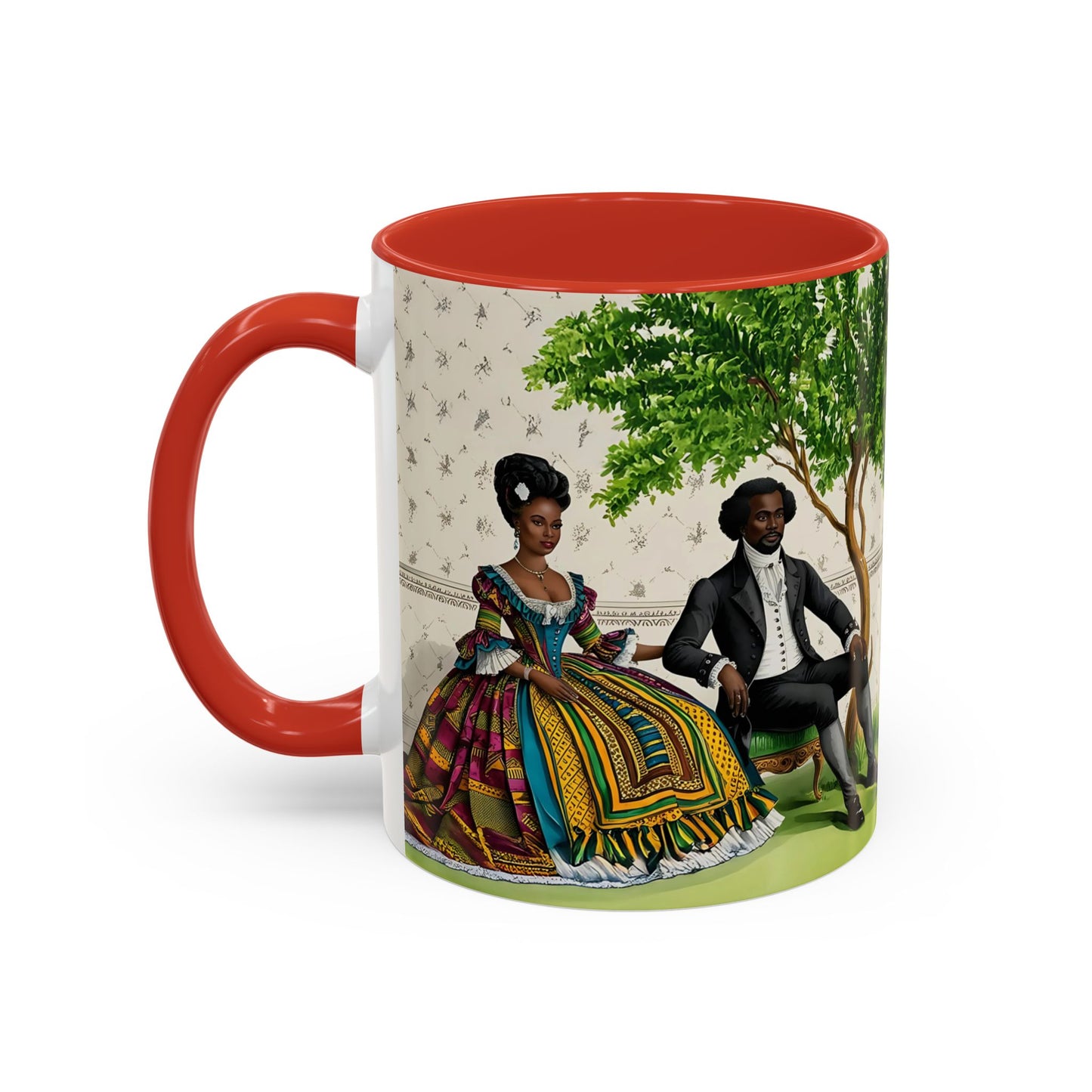 Toile Victorian African Couple Ceramic Accent Coffee Mugs (5 Colors), 11oz, 15oz