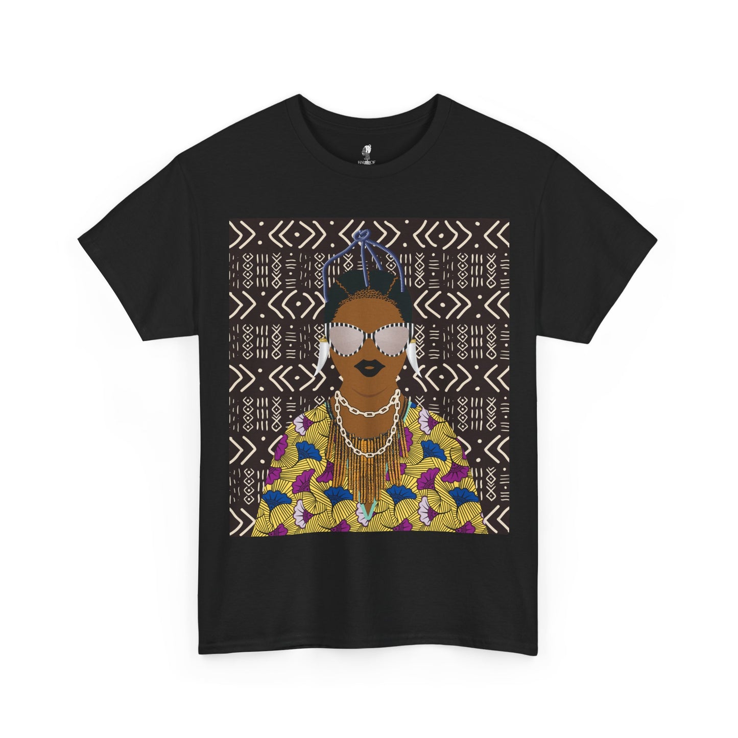 Manyi in Floral on Mudcloth Unisex Heavy Cotton Tee