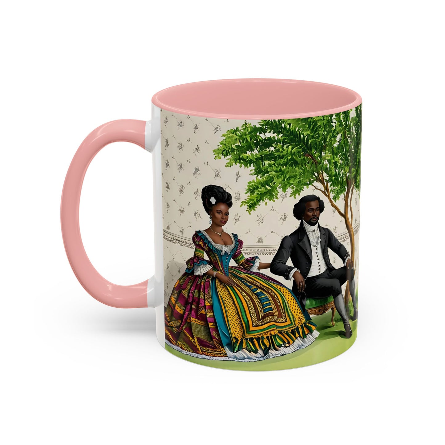 Toile Victorian African Couple Ceramic Accent Coffee Mugs (5 Colors), 11oz, 15oz