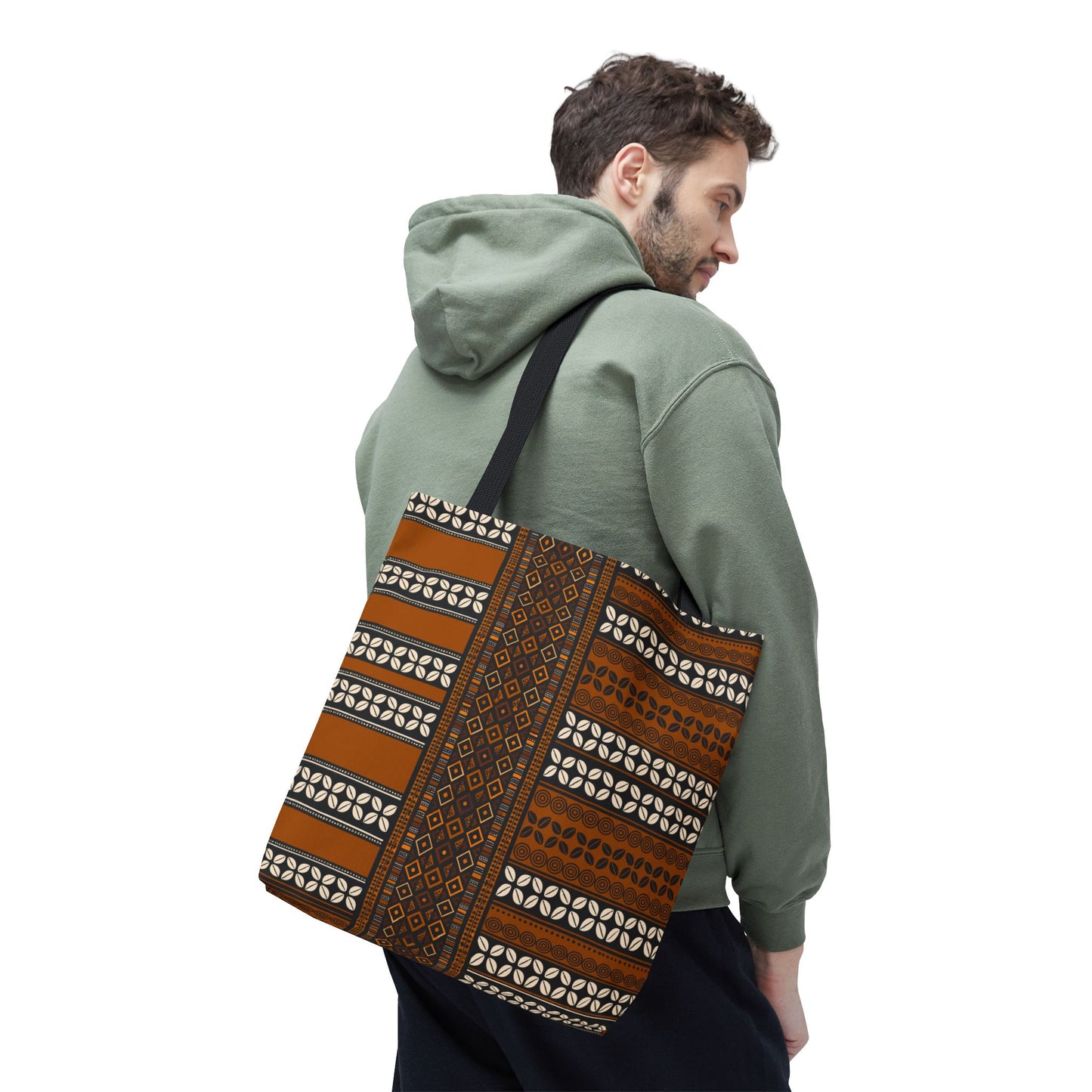 Mudcloth and Cowries Print Brown Canvas Tote Bag