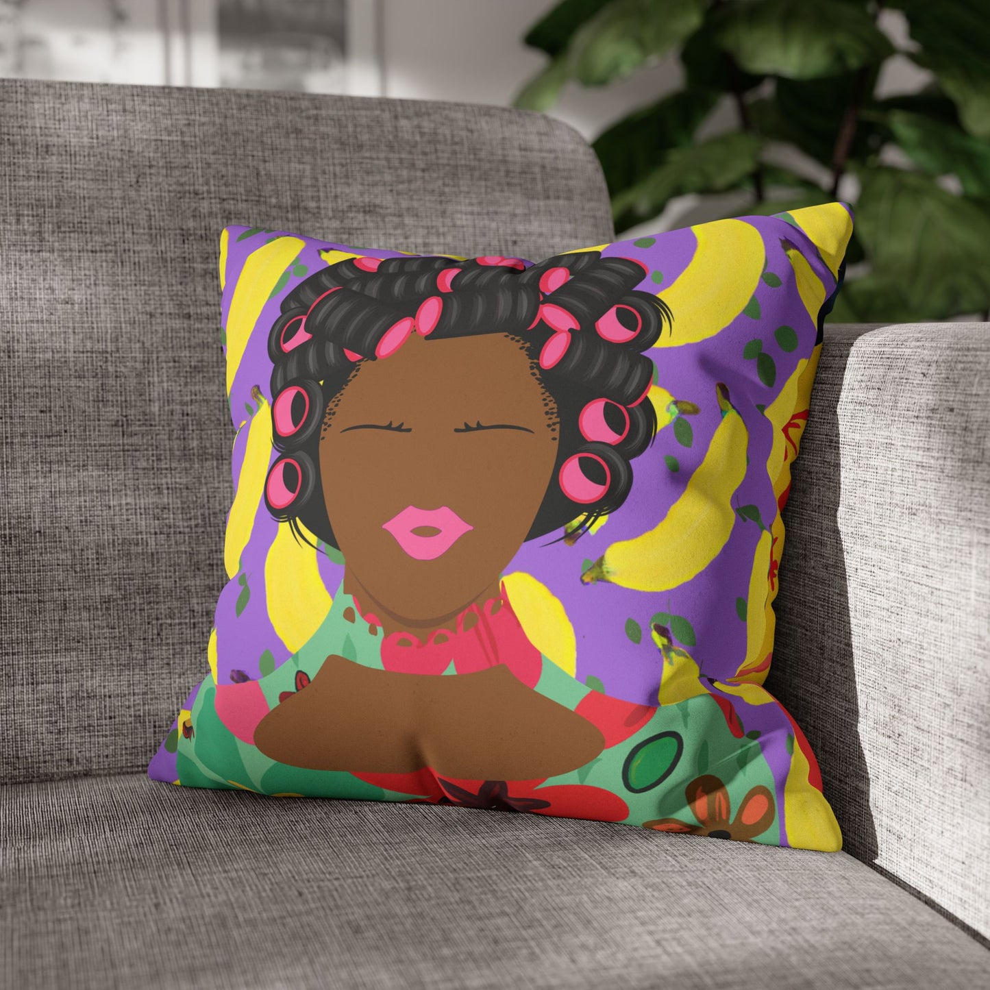 Chantal loves Bananas Two-Sided Faux Suede Square Pillow Case