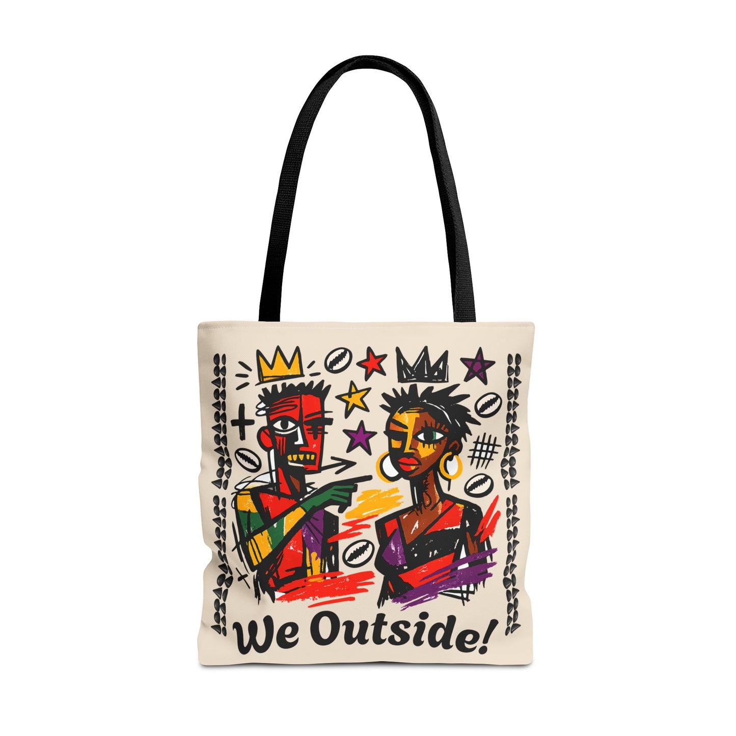 We Outside! Canvas Tote Bag, Abstract Couple Artwork Print , Street Art Design
