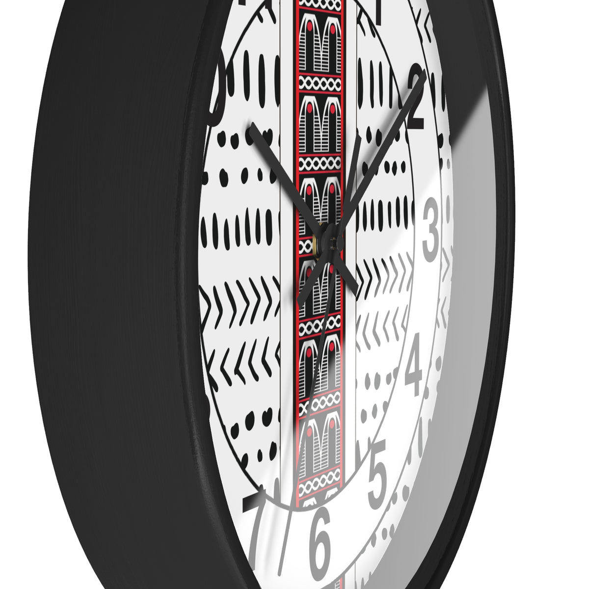 Black and White Toghu Stripe on Mudcloth Round Wood Wall Clock