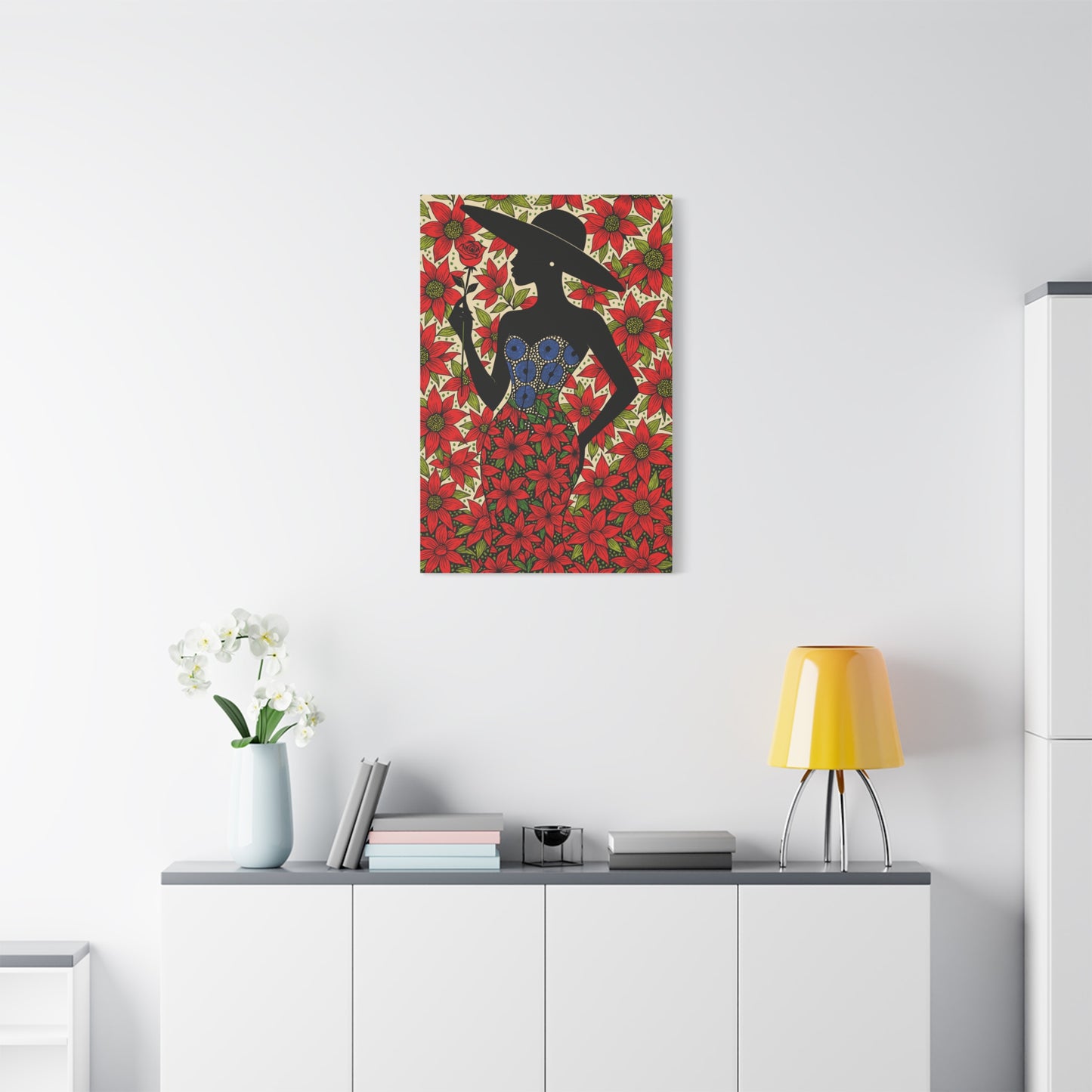 Poinsettia Lady Matte Canvas Wall Art,  Canvas Print, Floral Wall Decor, Mother's Day Gift, Stretched, 1.25"