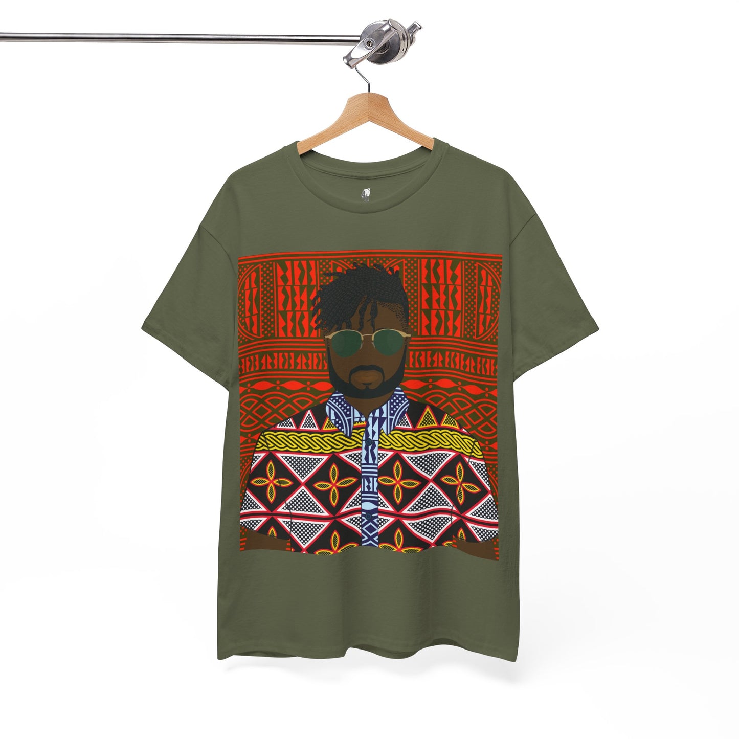 Pascale(Chocolate) in Yellow Toghu on Red Ndop Unisex Heavy Cotton Tee