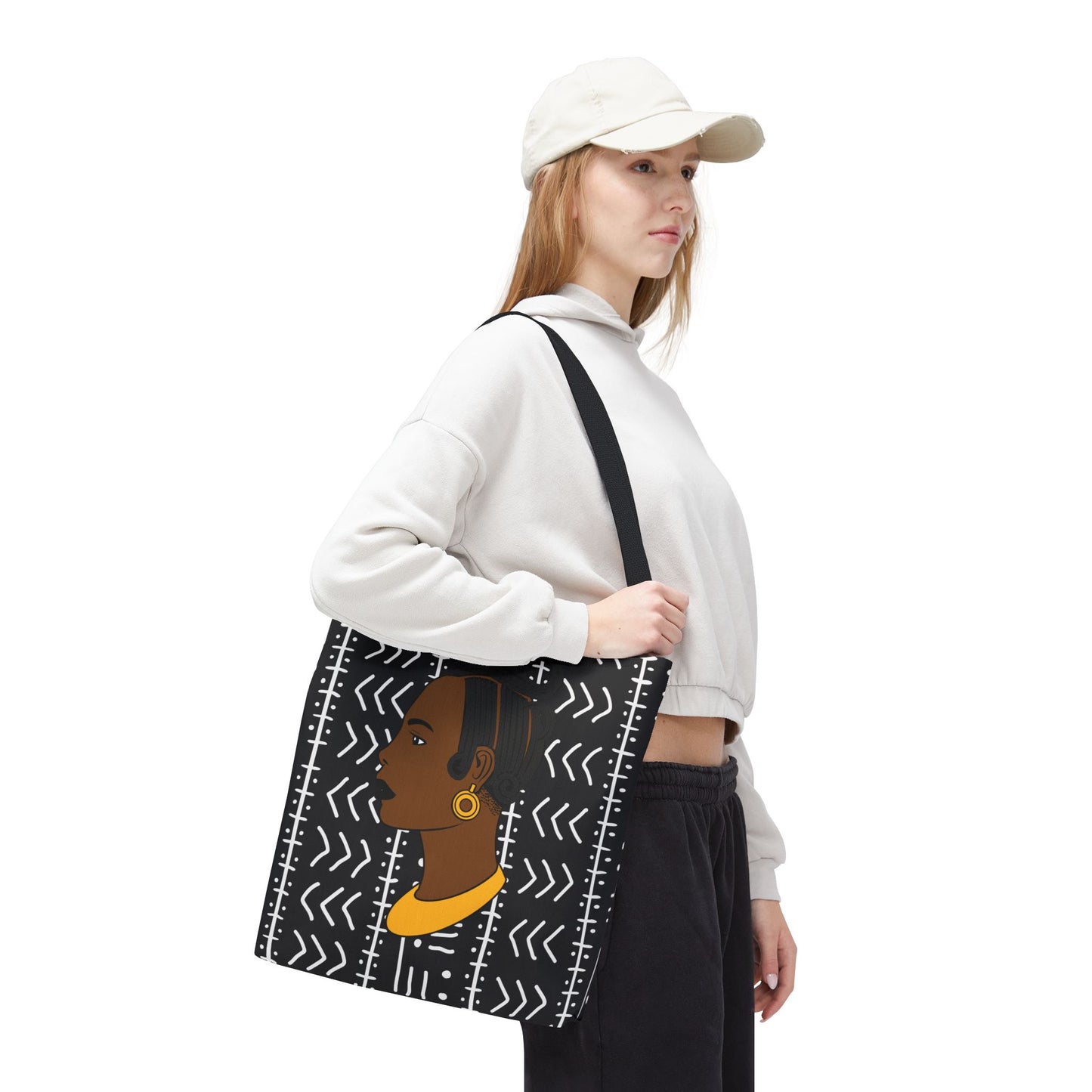 Lady Kongossa on Black Mudcloth Canvas Tote Bag