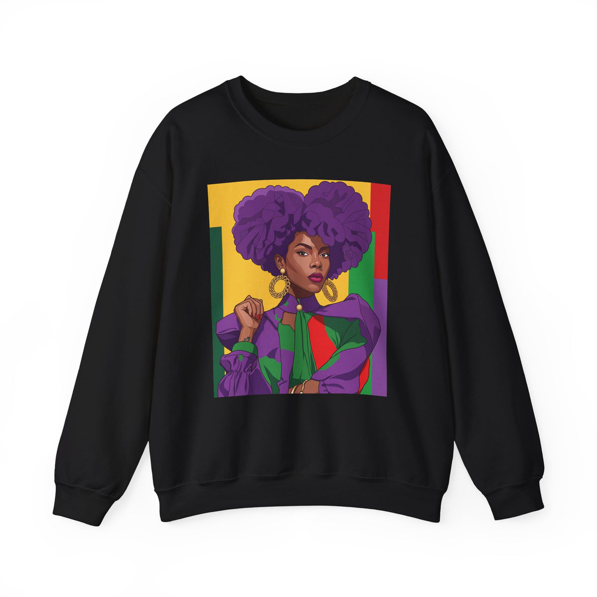 Abella Cotton Blend Sweatshirt, Black Woman Art, Colorful African-Inspired Crewneck