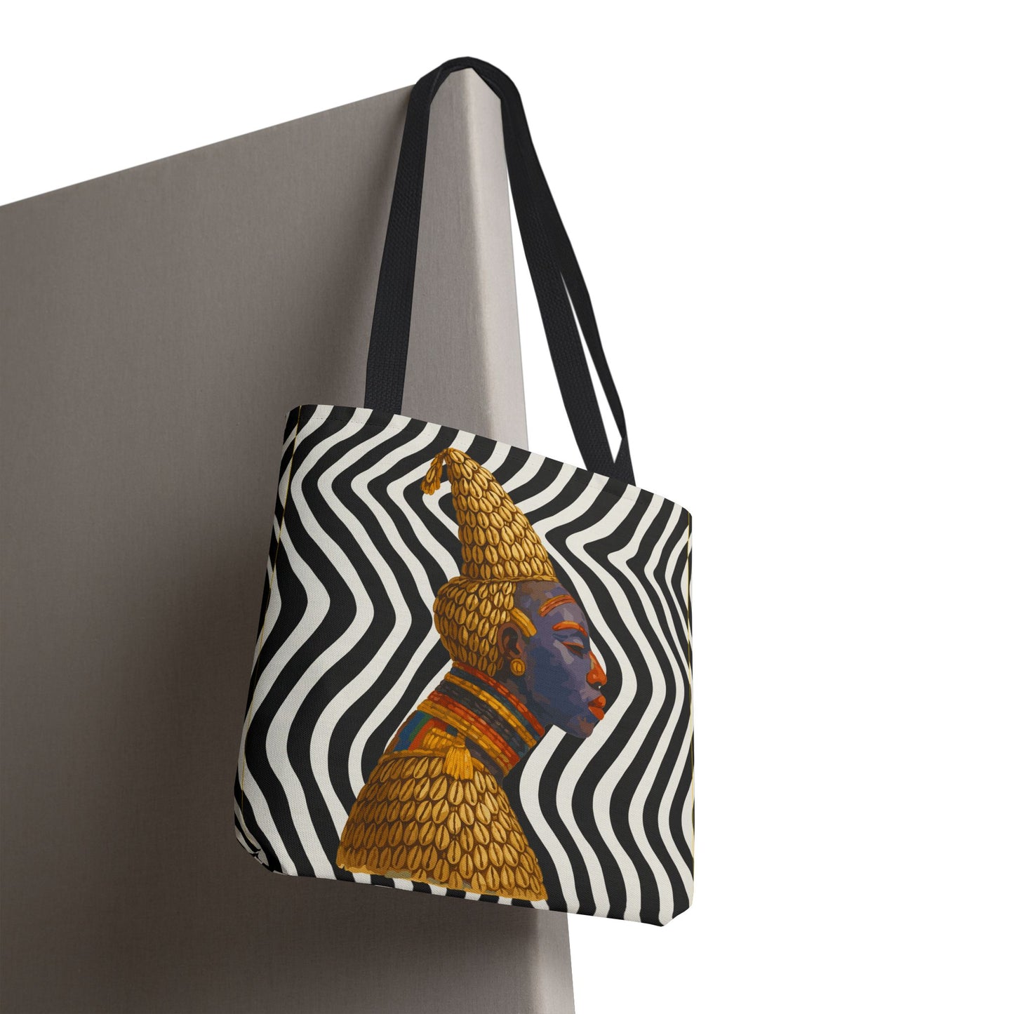 Cameroon Bangwa Mask Satin on Zebra Print  Canvas Tote Bag