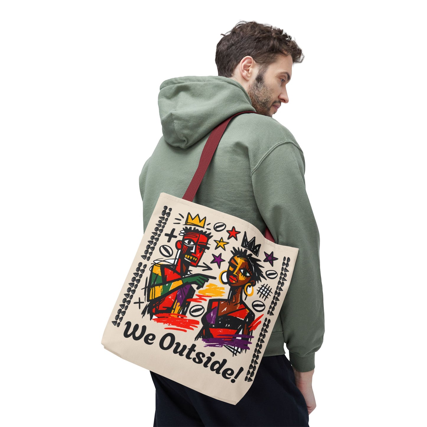 We Outside! Canvas Tote Bag, Abstract Couple Artwork Print , Street Art Design