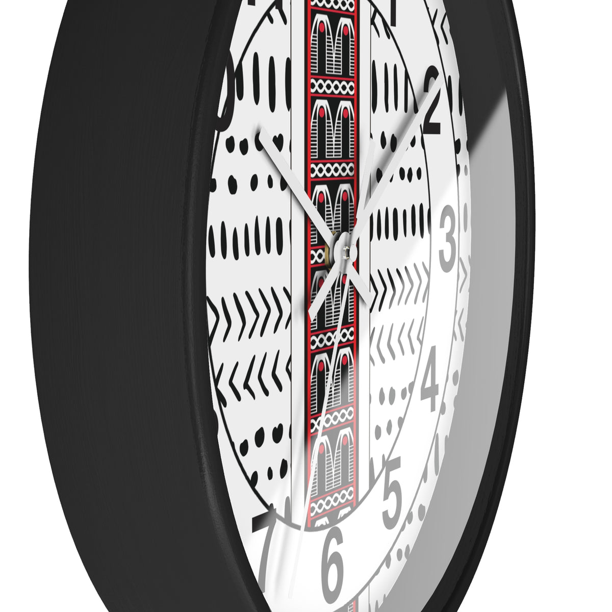 Black and White Toghu Stripe on Mudcloth Round Wood Wall Clock
