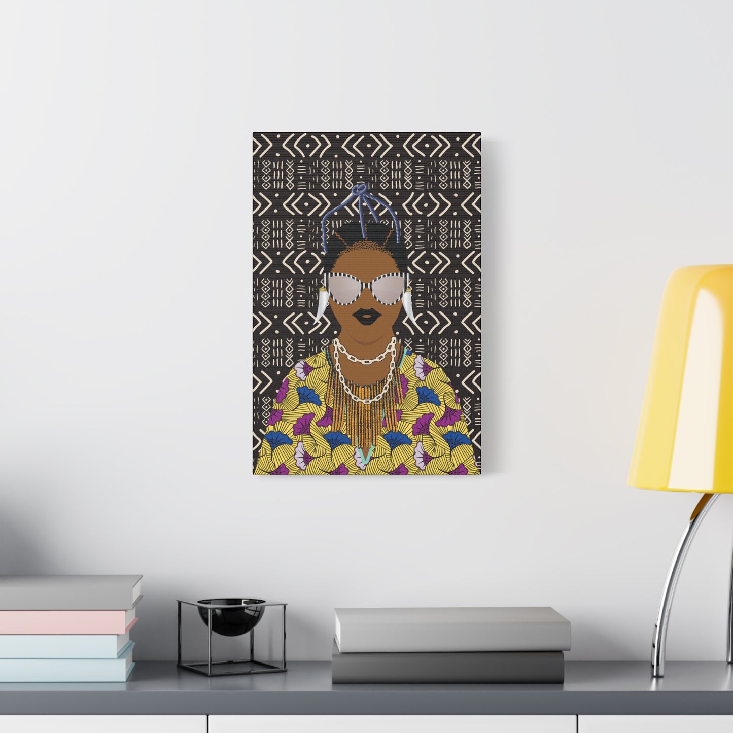Manyi in Floral on Mudcloth Matte Canvas, Stretched, 1.25" Modern African Art Print, Stylish Home Decor