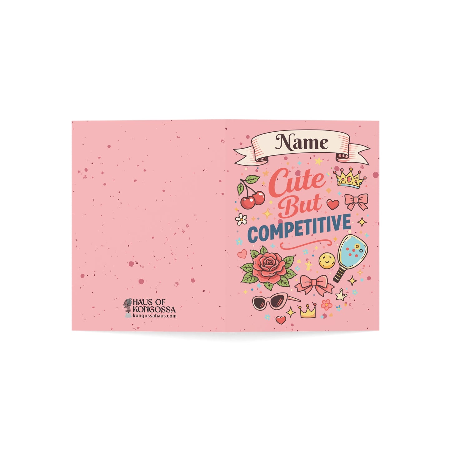 Cute But Competitive Greeting Card , Personalized Name, Pink Tattoo Vintage Design perfect for Mother's day