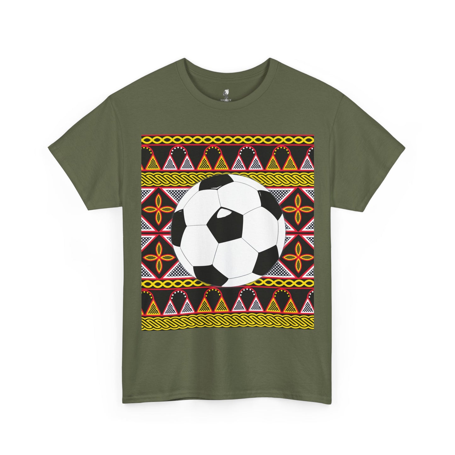 GOAL!! - BW Football on Yellow Toghu with Back Design Unisex Heavy Cotton Tee
