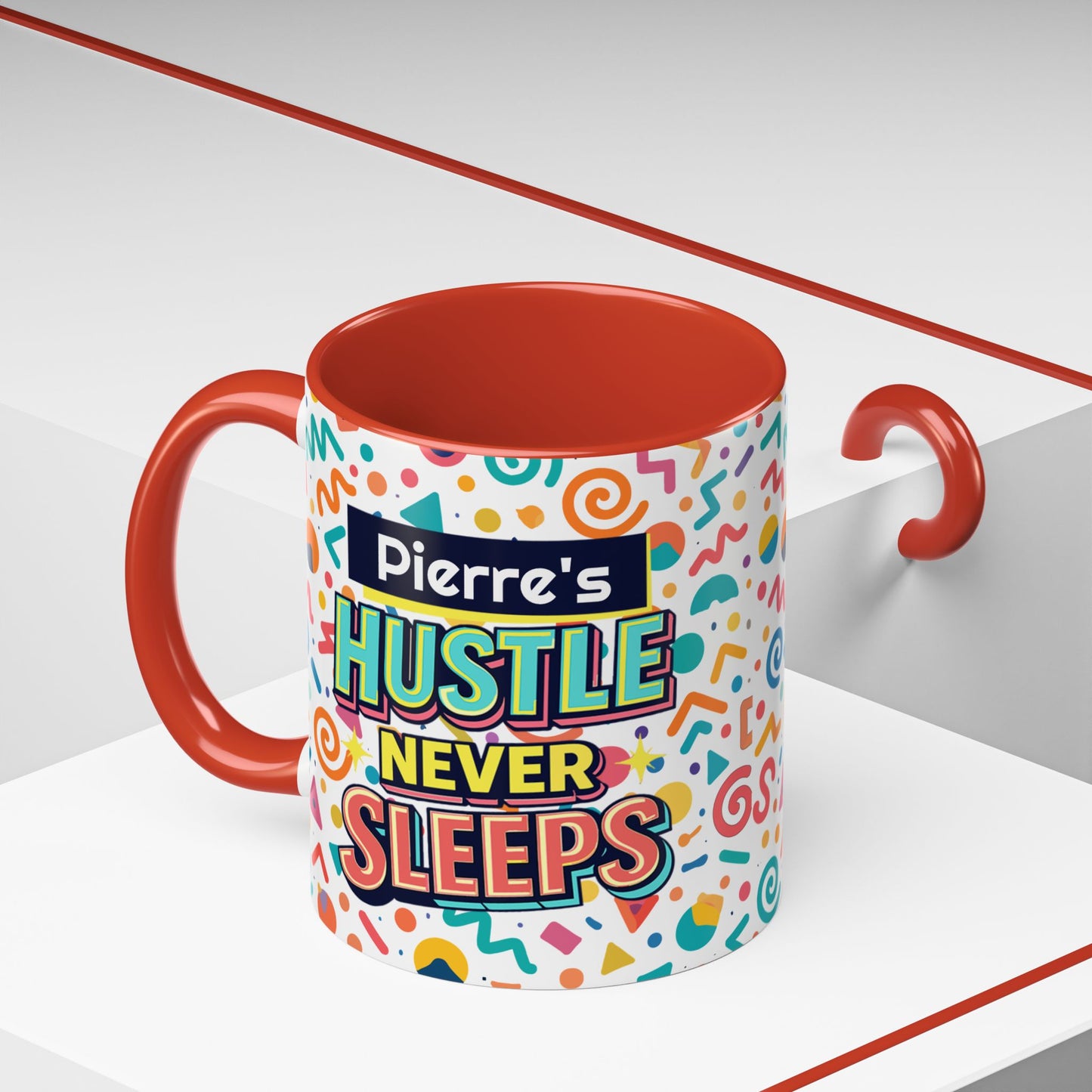 Personalized, Hustle Never Sleeps Two-Tone Ceramic Mug  (6 Colors , 11oz & 15oz)