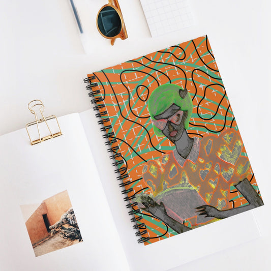 Lochwak Reads on La Lineas Abstract Orange Spiral Notebook, Front Cover Print - Ruled Lines