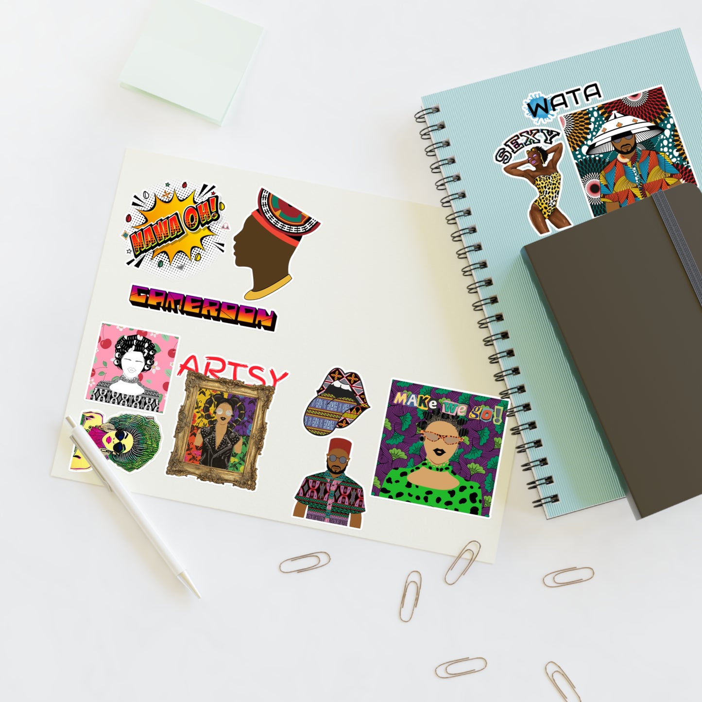 Atanga Durable White Vinyl African Sticker Sheets, Water Resistant Stickers for Crafts and Journals, Ideal Creative Gift