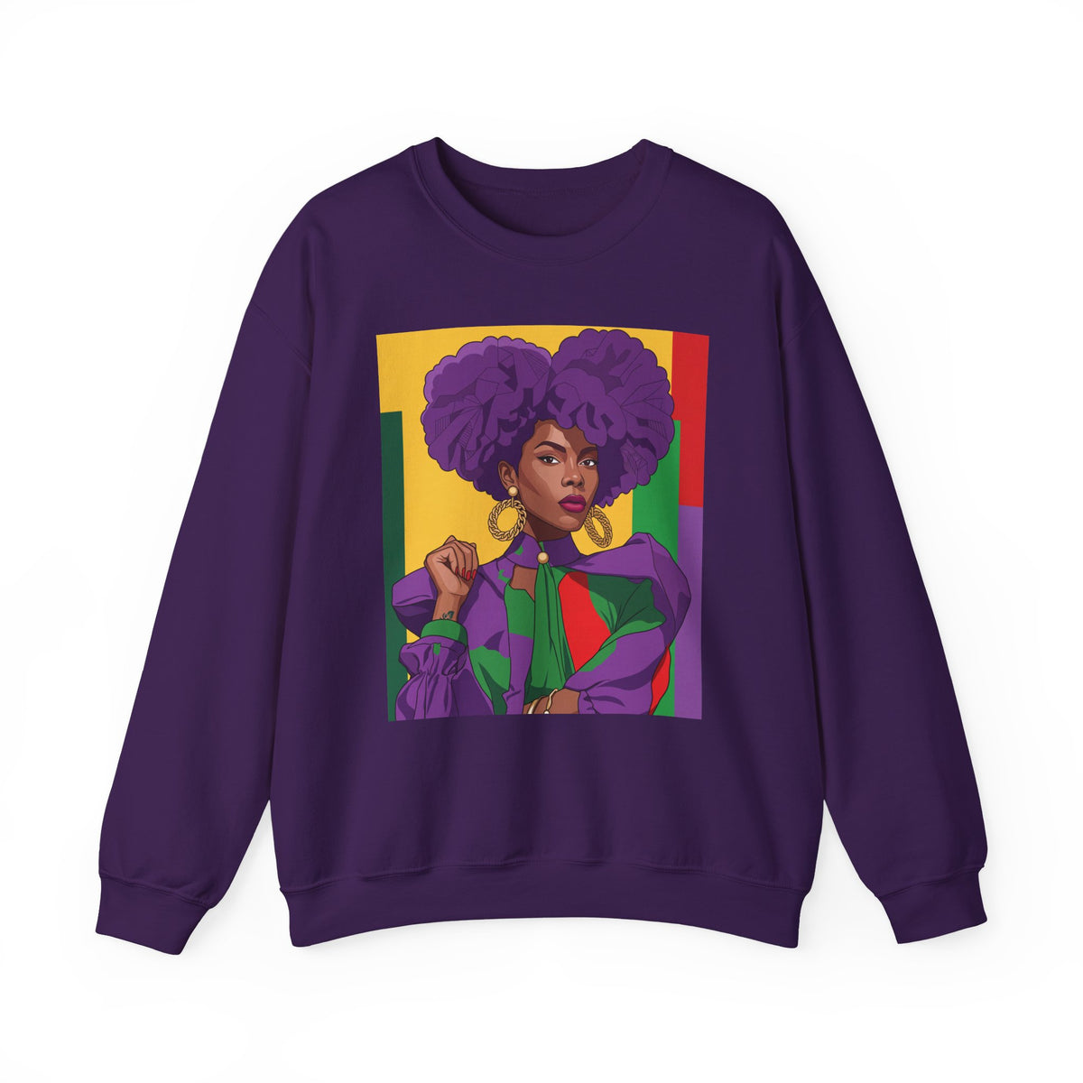 Abella Cotton Blend Sweatshirt, Black Woman Art, Colorful African-Inspired Crewneck