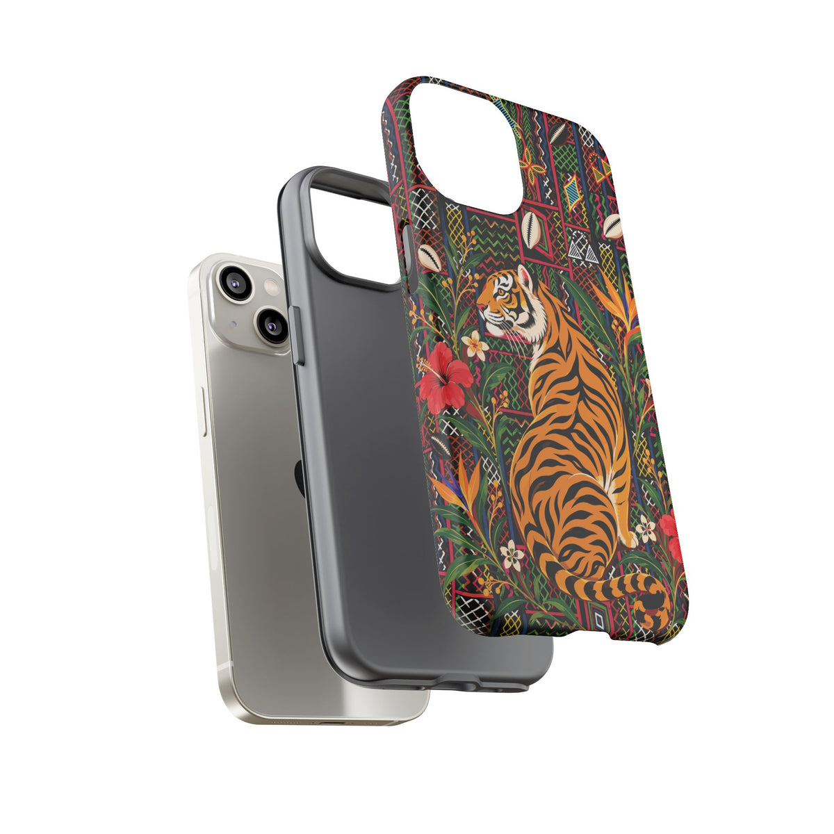 Bengal Tiger & Tropical Blooms Phone Case, African Art Design, Stylish Protective Cover for Samsung and iPhone, Unique Accessory, Gift Idea