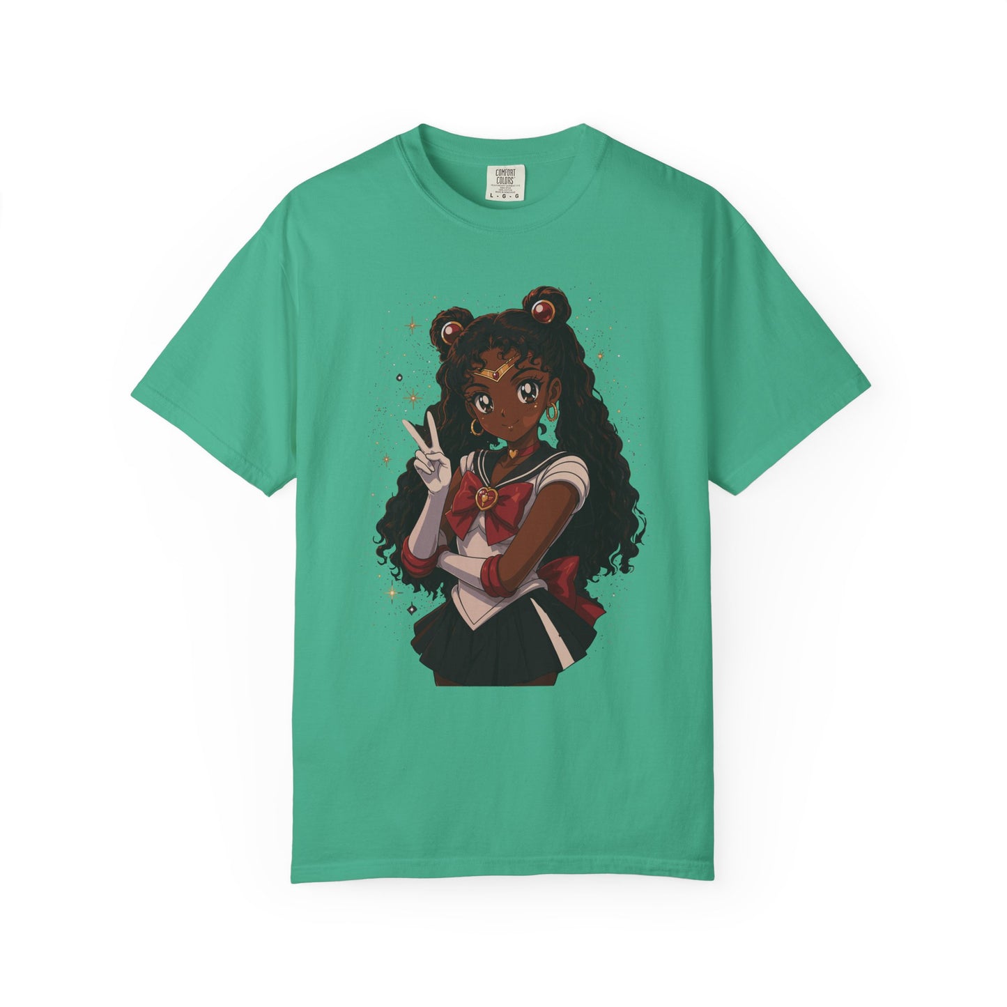 Melanin Magic Anime Tee, Black Anime Girl Shirt, Afro Magical Girl Tee, African Streetwear Graphic, Unisex Garment-Dyed T-Shirt