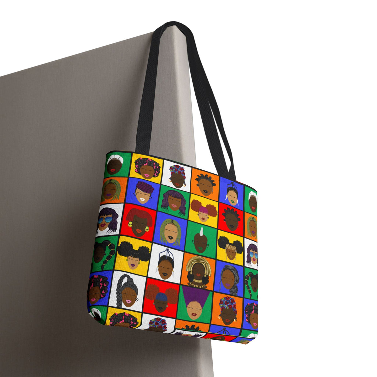 Colorful Faces Pattern Tote Bag — Multicultural Pop Art All-Over Print