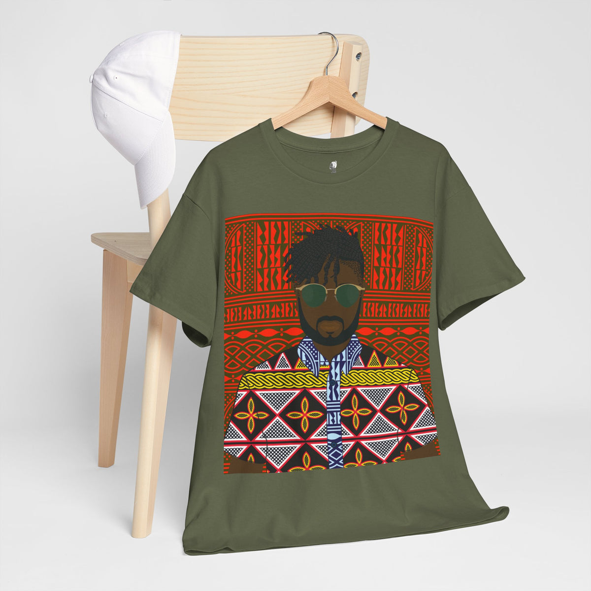 Pascale(Chocolate) in Yellow Toghu on Red Ndop Unisex Heavy Cotton Tee