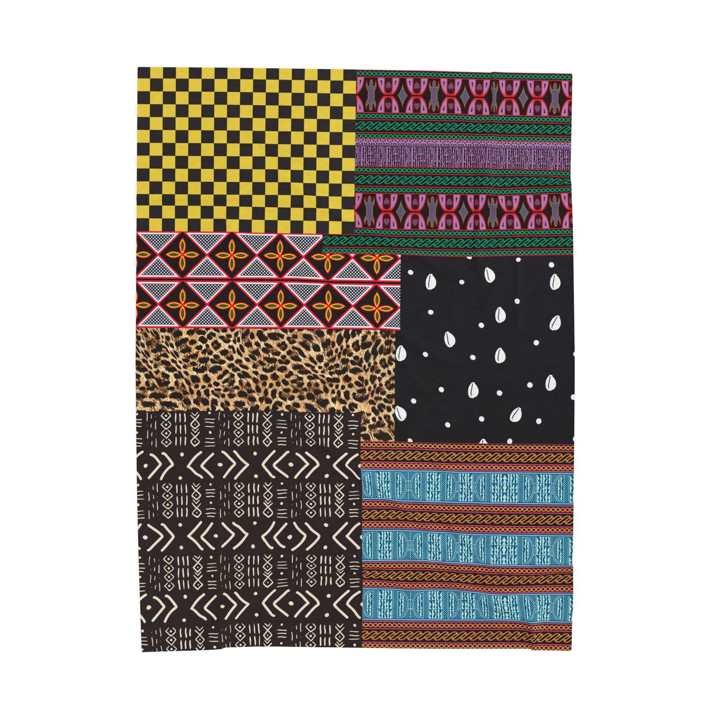African Patchwork Velveteen Blanket, Cozy Throw, Ethnic Design Bedding, Soft Afrocentric Bedspread, Warm Living Room Decor, Unique Cultural