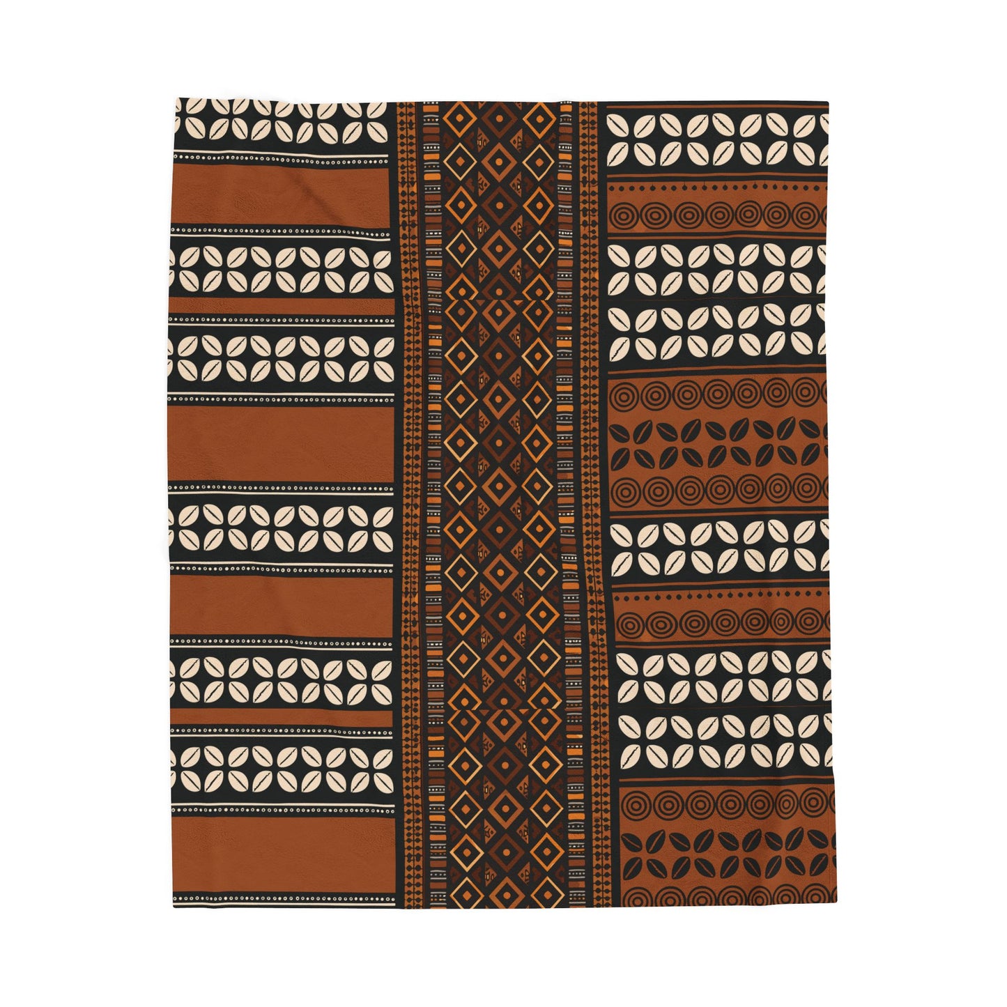 Mudcloth and Cowries Velveteen Blanket, Cozy Throw, Ethnic Design Bedding, Soft Afrocentric Bedspread, Warm Living Room Decor