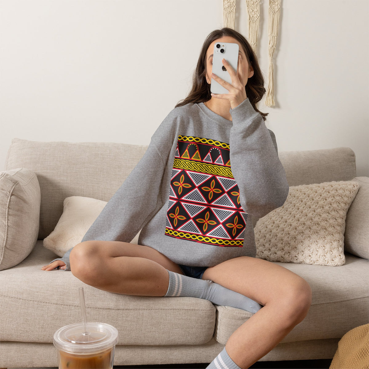 Toghu Panel Unisex Heavy Blend Crewneck Sweatshirt, African-Inspired Front & Back Design