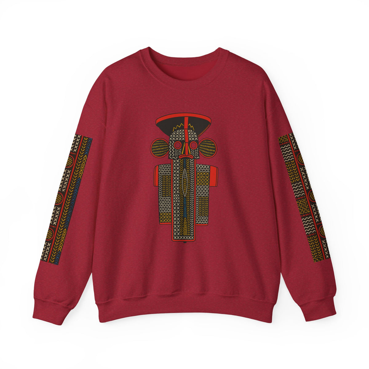 Unisex Elephant Mask Cotton Blend Sweatshirt, Colorful African-Inspired Crewneck