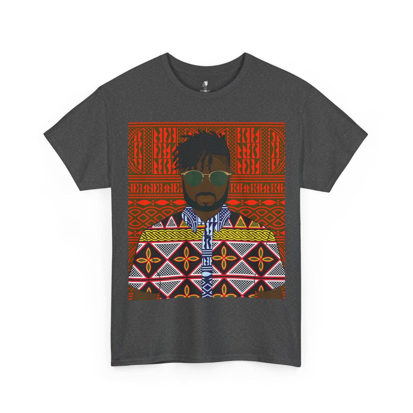 Pascale(Chocolate) in Yellow Toghu on Red Ndop Unisex Heavy Cotton Tee