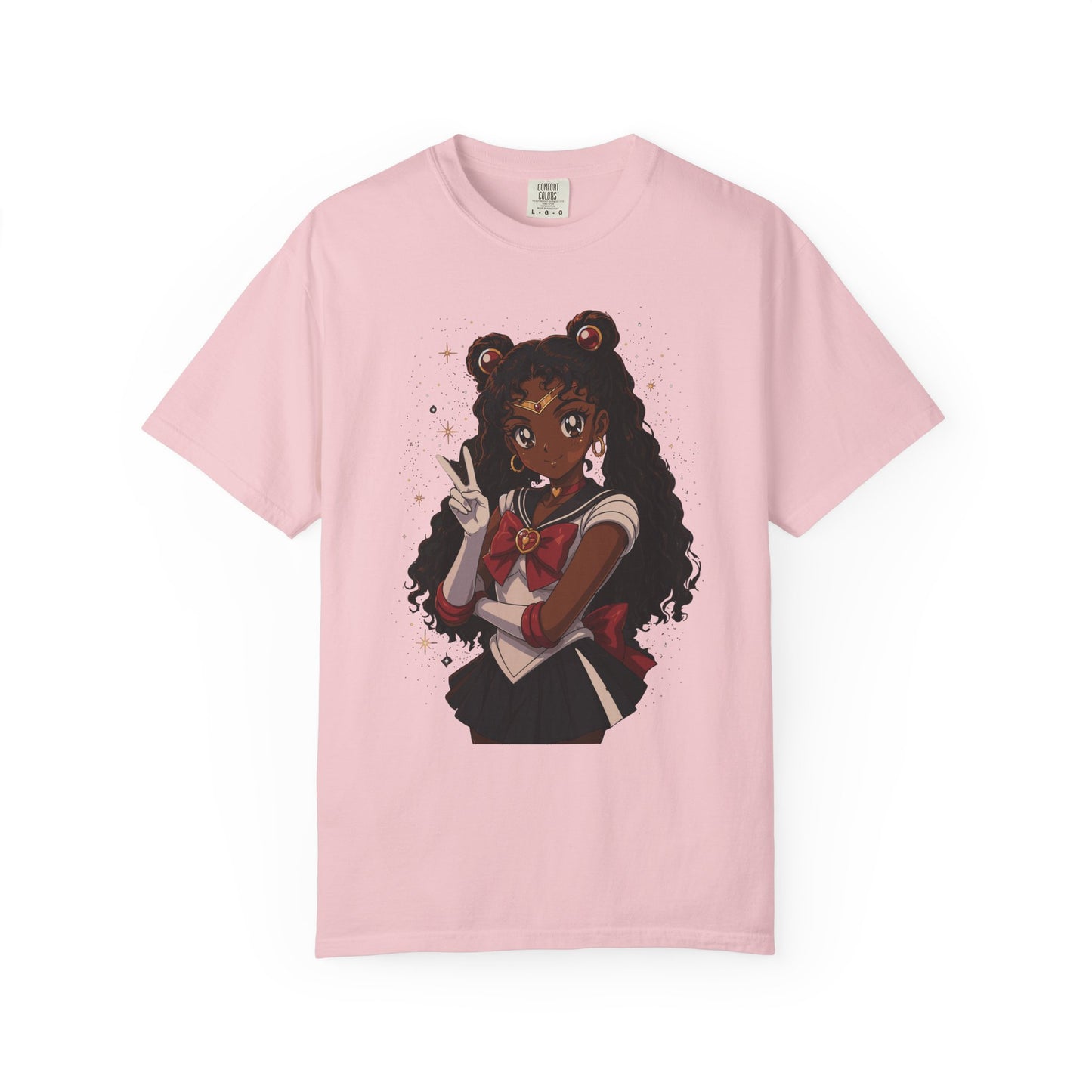 Melanin Magic Anime Tee, Black Anime Girl Shirt, Afro Magical Girl Tee, African Streetwear Graphic, Unisex Garment-Dyed T-Shirt