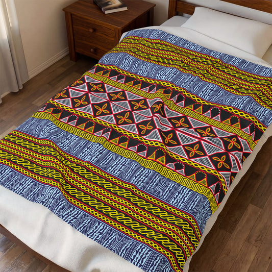 Ndop - Toghu African Print Re-Mixed Velveteen Plush Blanket