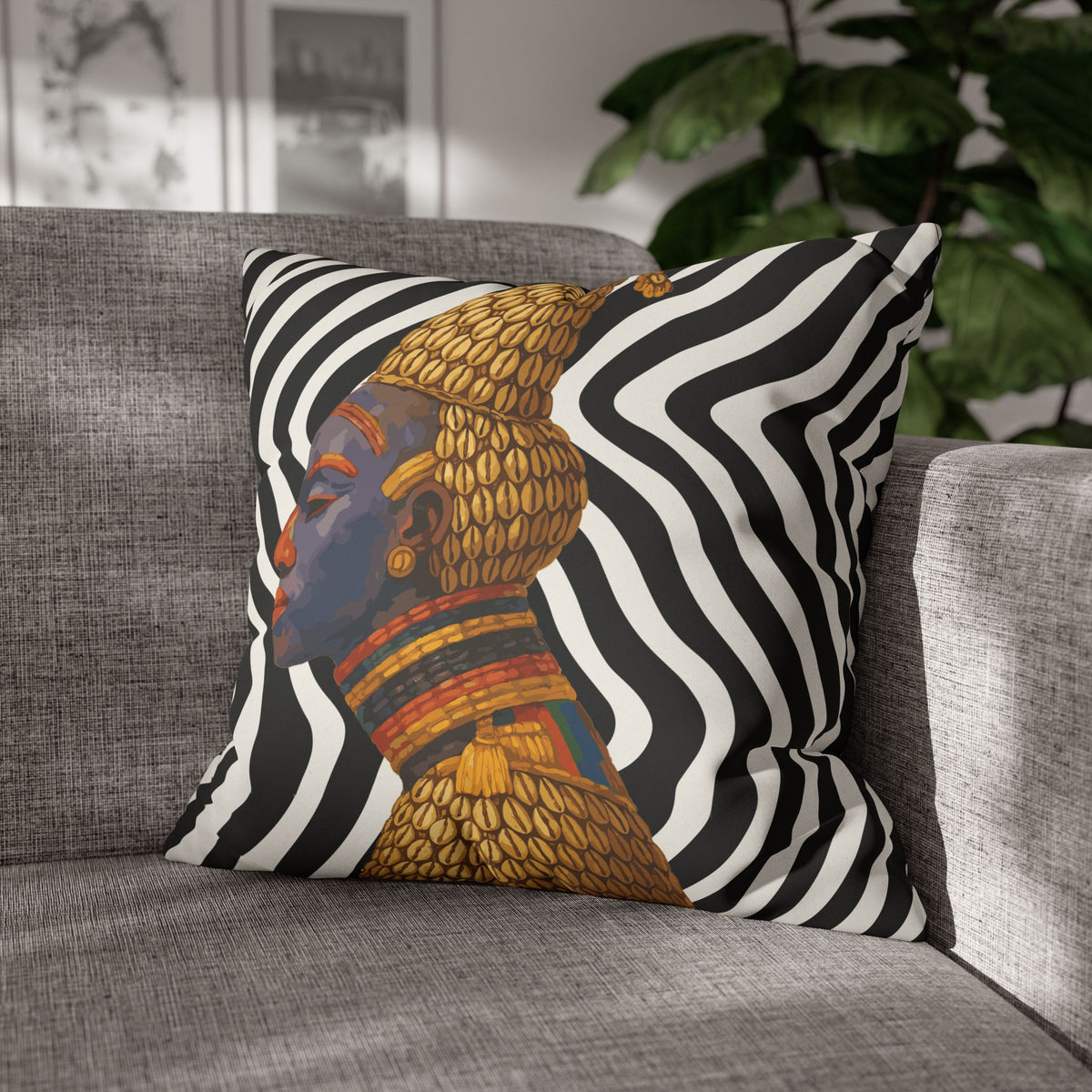 Bangwa Mask Faux Suede Pillow Case, Square Throw Cushion, Boho Home Decor, Living Room Accent, Bedroom or Living room Accessory