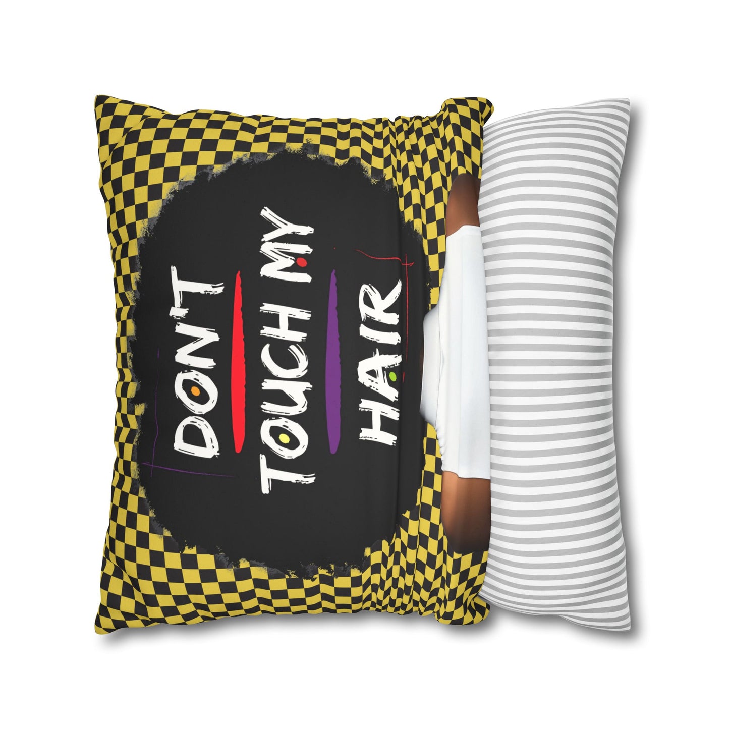 Callipygian Girl and Don't Touch my Hair Two-Sided Faux Suede Square Pillow Case